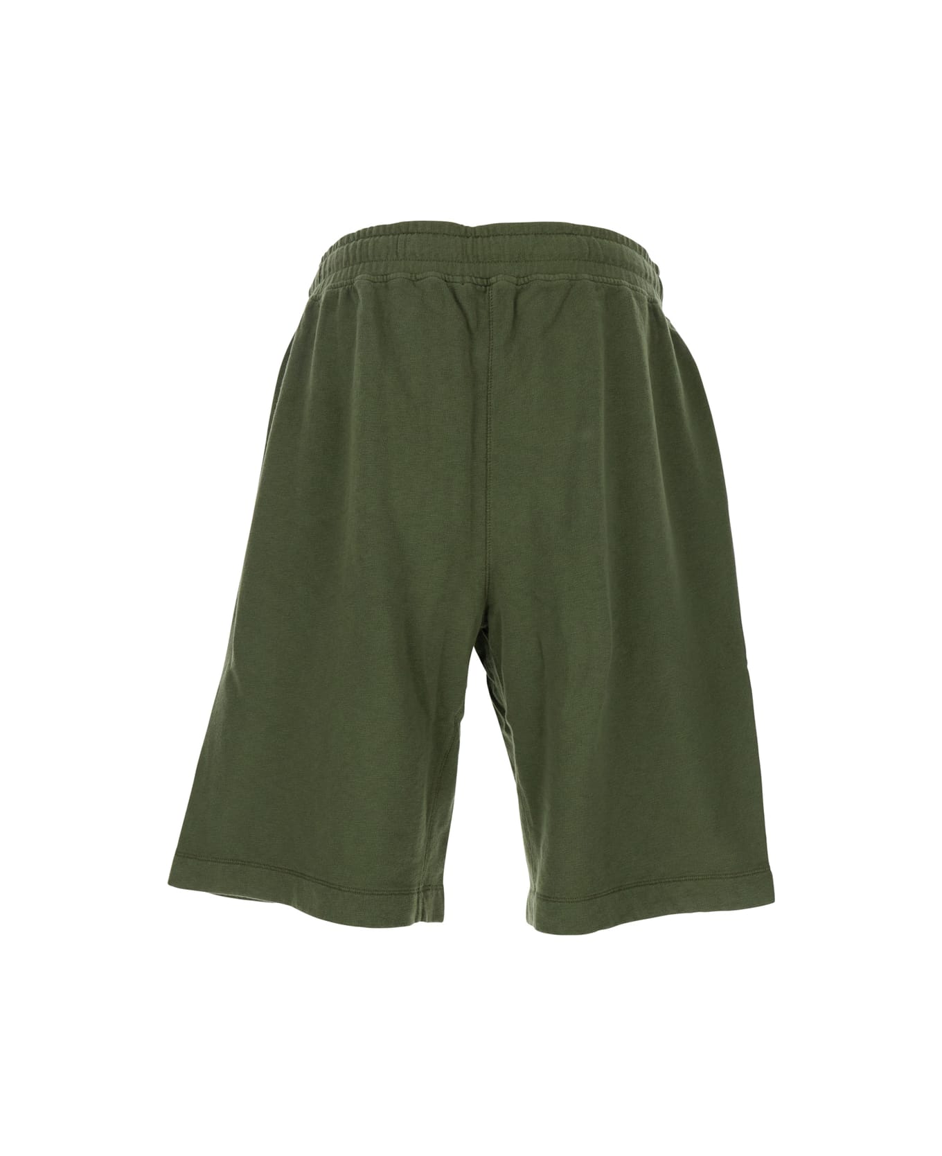C.P. Company Green Shorts With Elastic Drawstring Waist And Logo Plaque On The Front In Cotton Man - Green