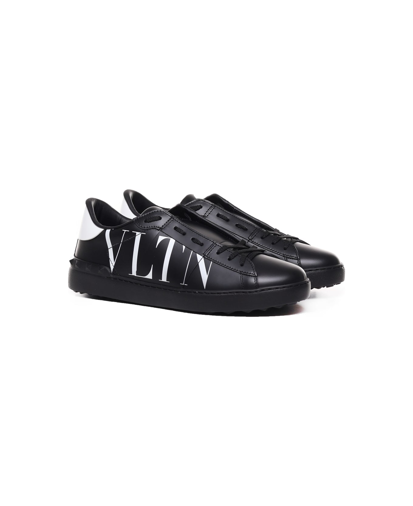 Valentino Garavani Open Sneaker In Calfskin With Vltn Logo Print - Black スニーカー