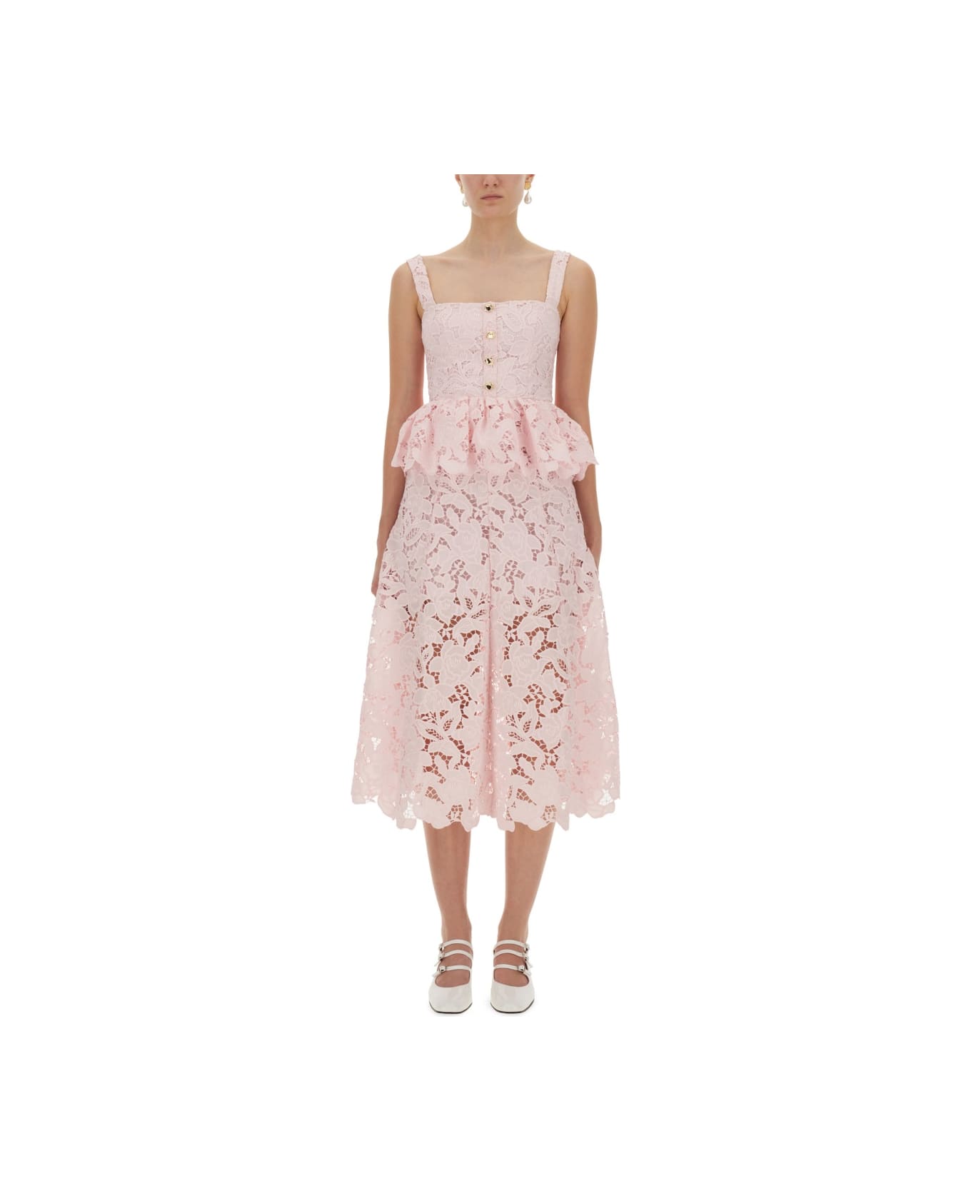 self-portrait Lace Midi Peplum Dress - PINK