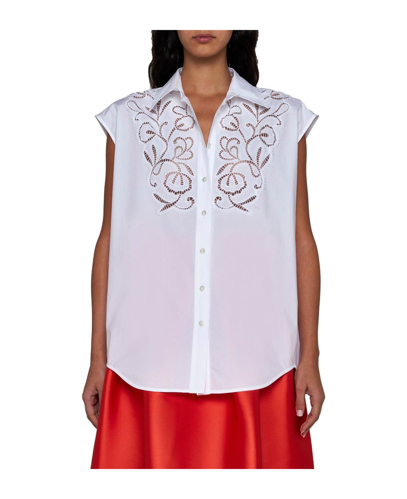 Parosh Embroidered Sleeveless Shirt - White シャツ