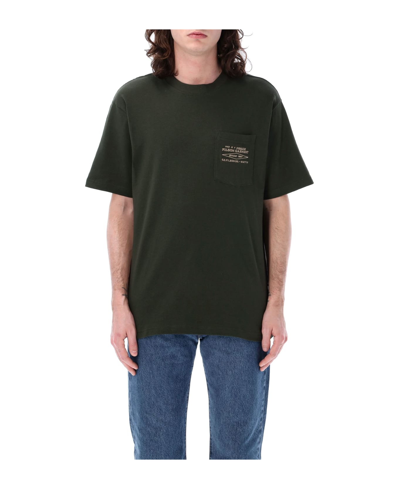 Filson Embroidered Pocket T-shirt - DK GREEN シャツ