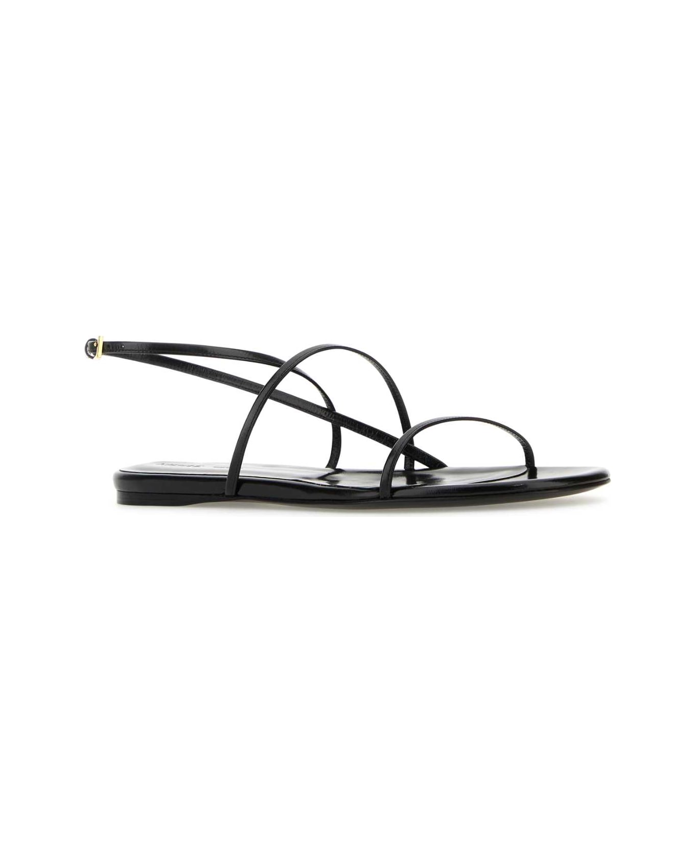 Khaite Black Leather Loop Sandals - BLACK