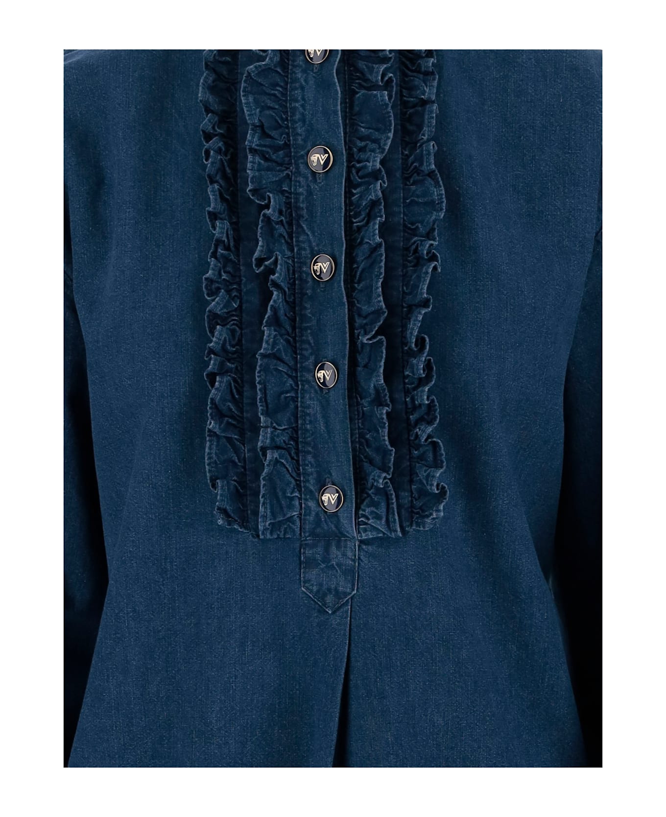Valentino Ruffle Denim Shirts - Medium Blue Denim