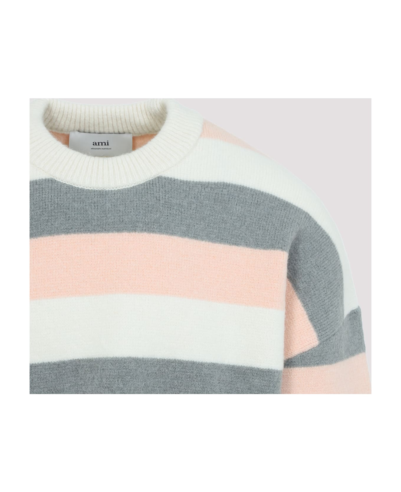 Ami Alexandre Mattiussi Striped Crewneck Sweater - Grey Powder Off White
