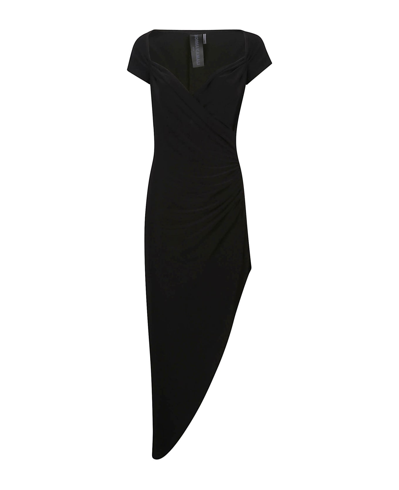 Norma Kamali Cap Sleeve Sweetheart Side Drape Dress - Black ワンピース＆ドレス