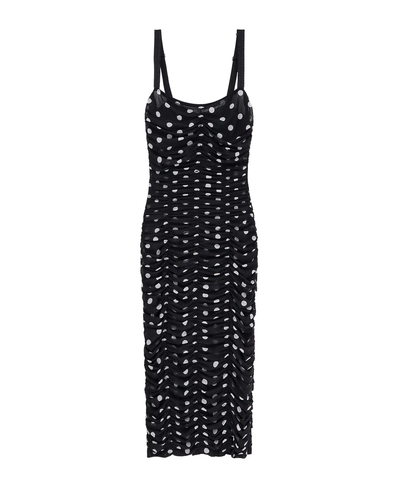 Dolce & Gabbana Tulle Dot Print Longuette Dress - Black
