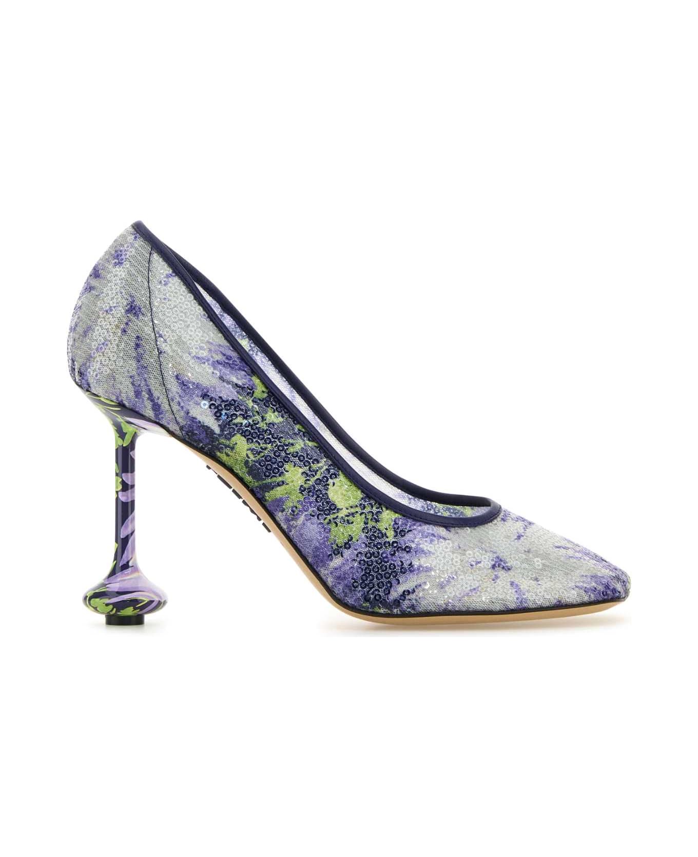 Loewe Embellished Mesh Toy Pumps - NAVYLILAC