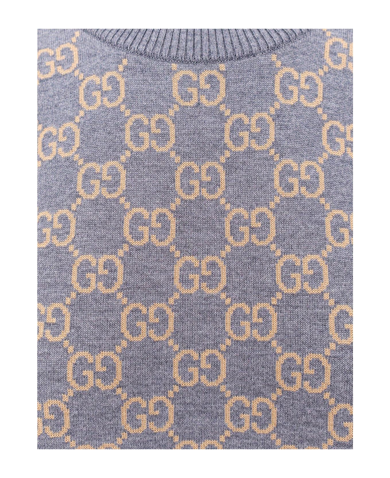 Gucci Monogrammed Intarsia Short-sleeve Sweater - Gray