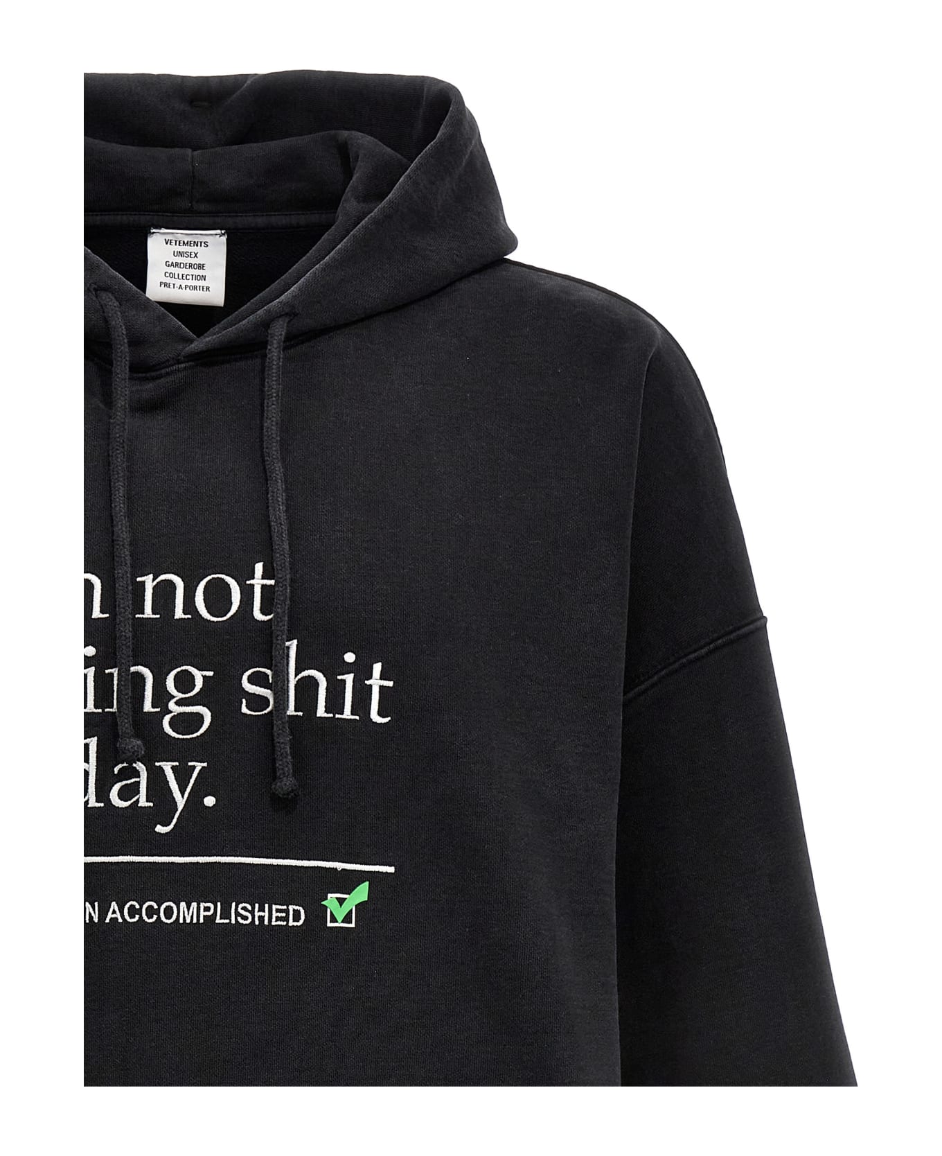 VETEMENTS Not Doing Shit Today Hoodie - Washed Black