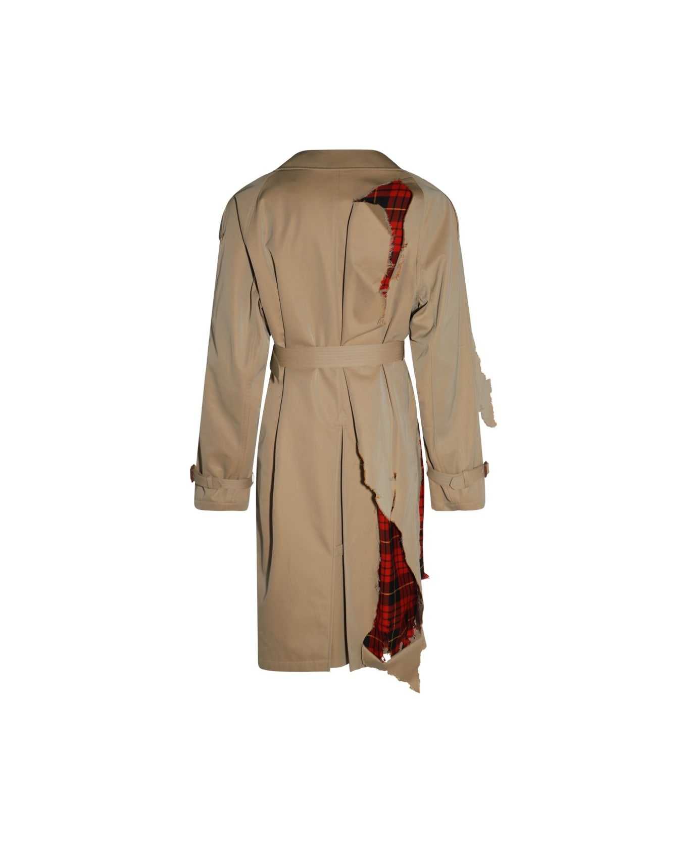 Alexander McQueen Distressed Macqueen Tartan Trench Coat - NEUTRALS/RED