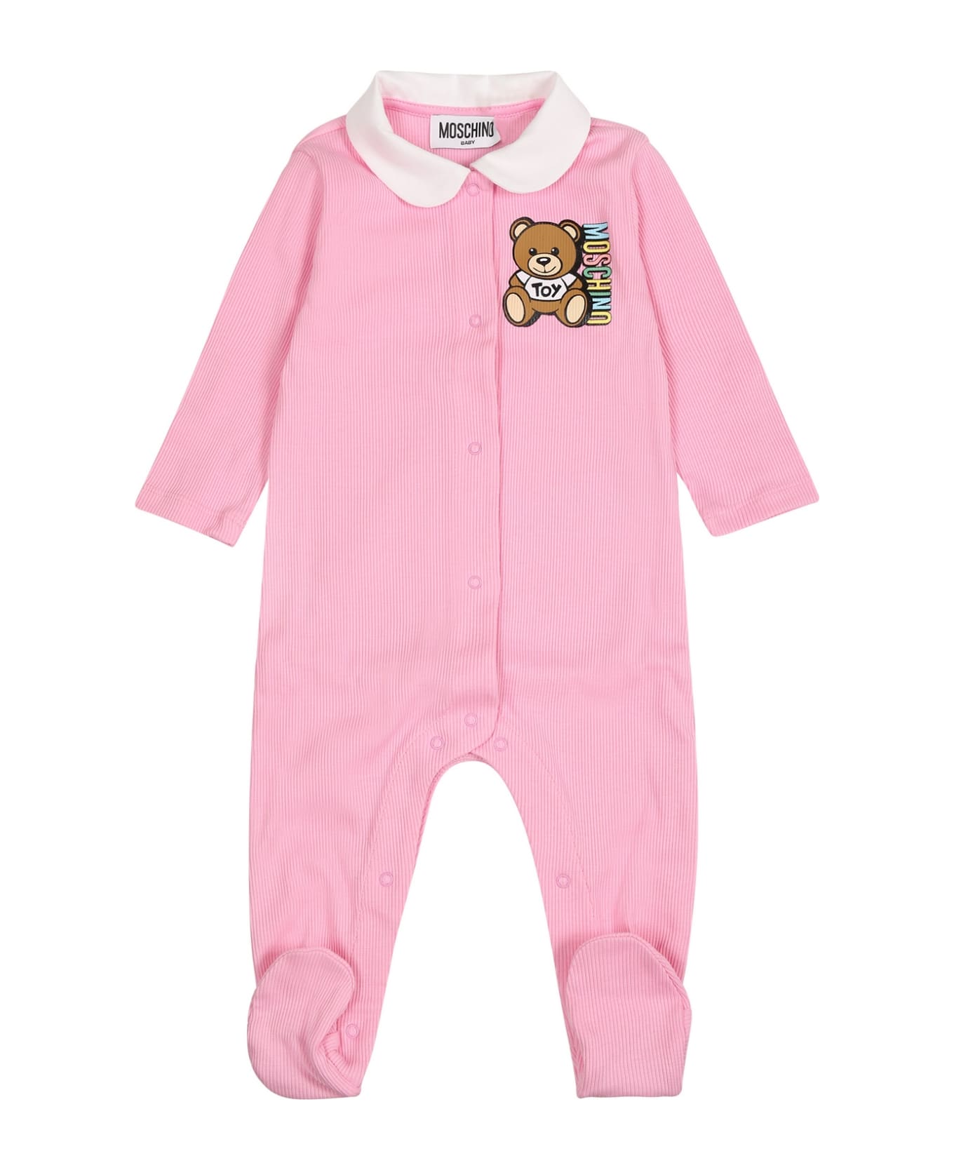 Moschino Pink Babygrow For Baby Girl With Teddy Bear And Logo - Pink ボディスーツ＆セットアップ