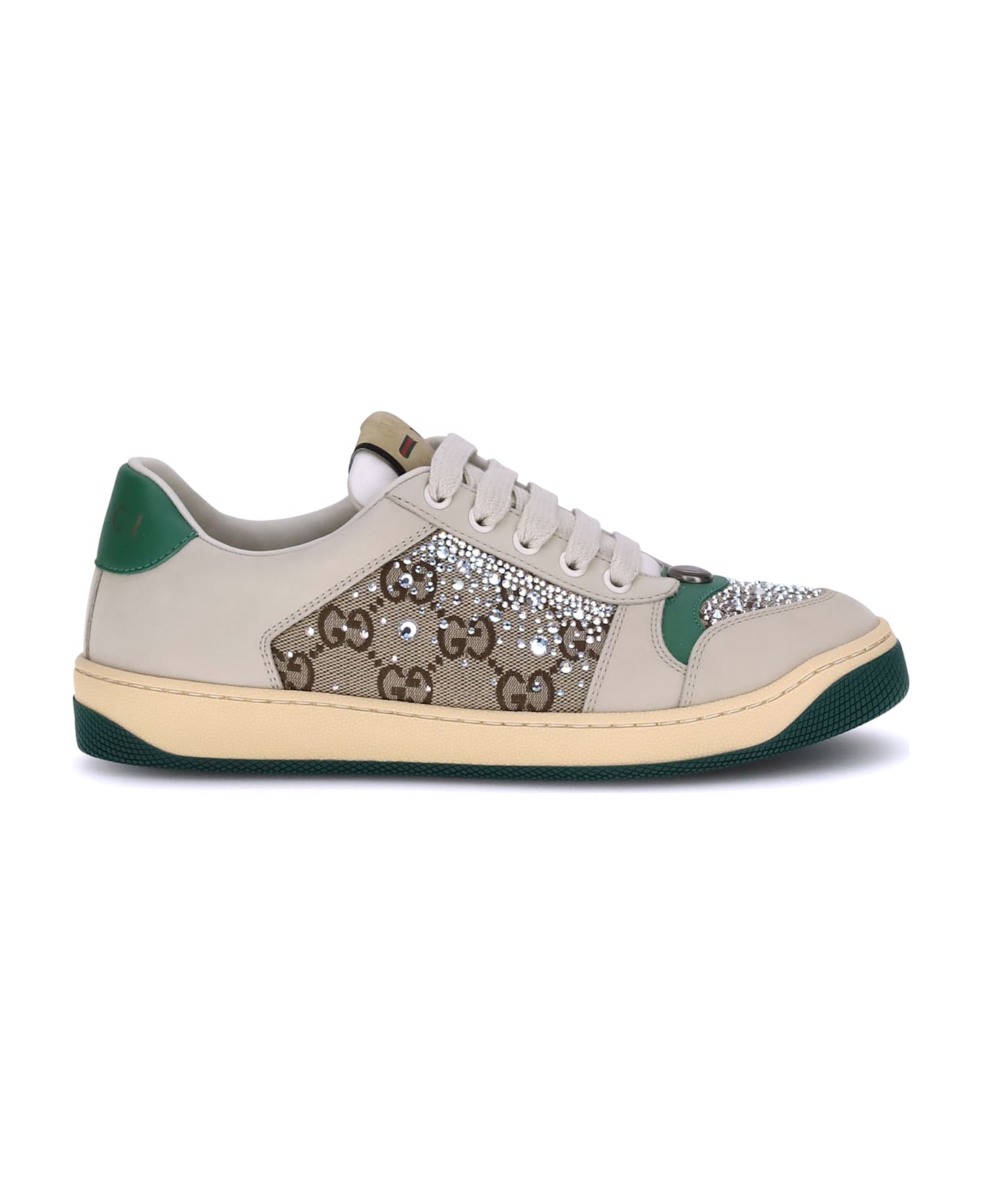 Gucci Rhinestone Screener Sneakers - Beige