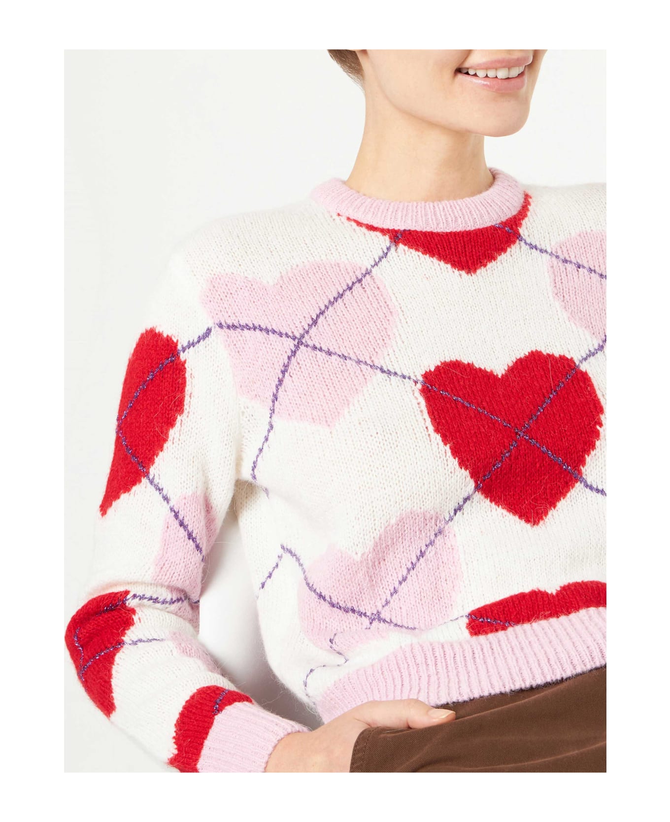 MC2 Saint Barth Woman Brushed Cropped Sweater With Heart Pattern - MULTICOLOR