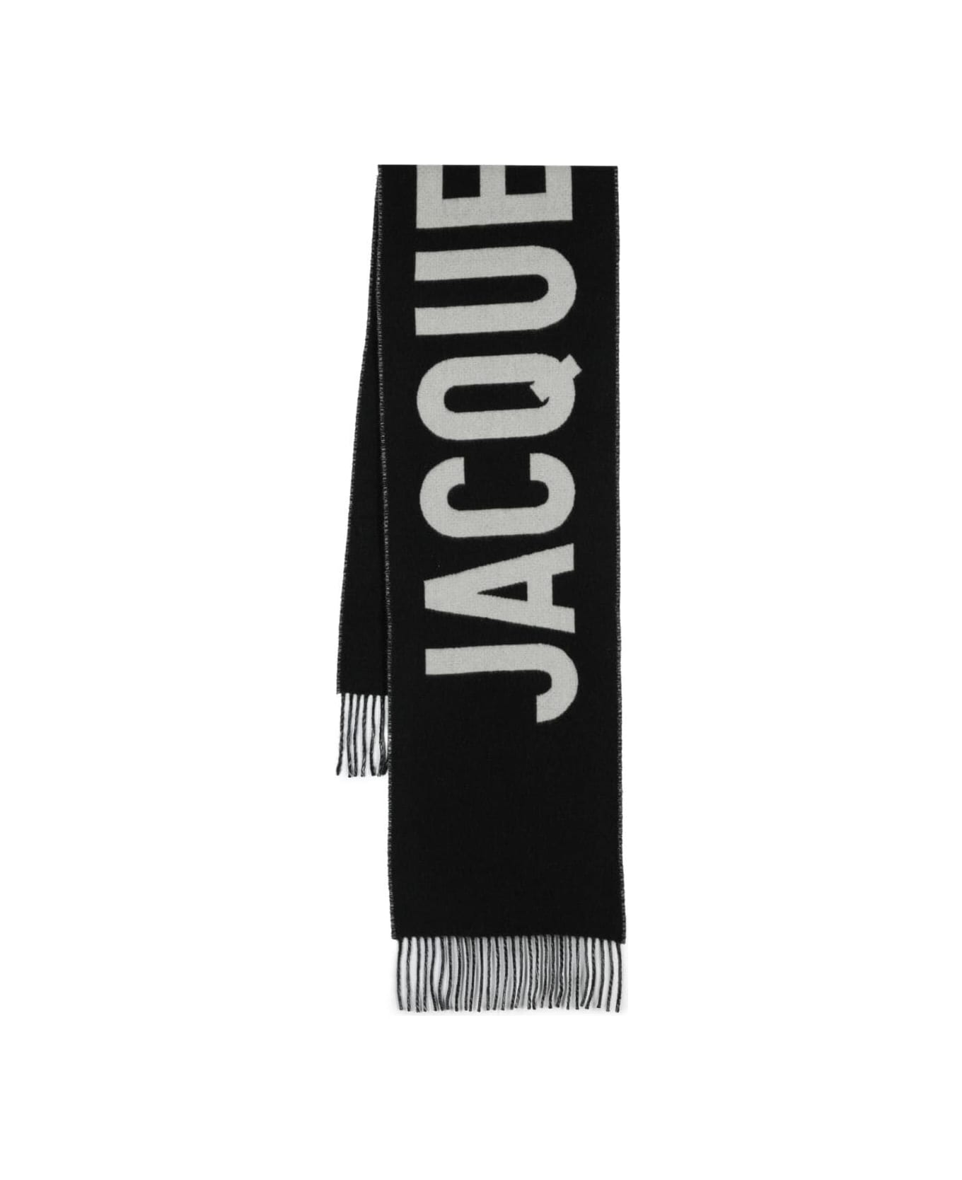 Jacquemus Wool Scarf With Maxi Logo - Black