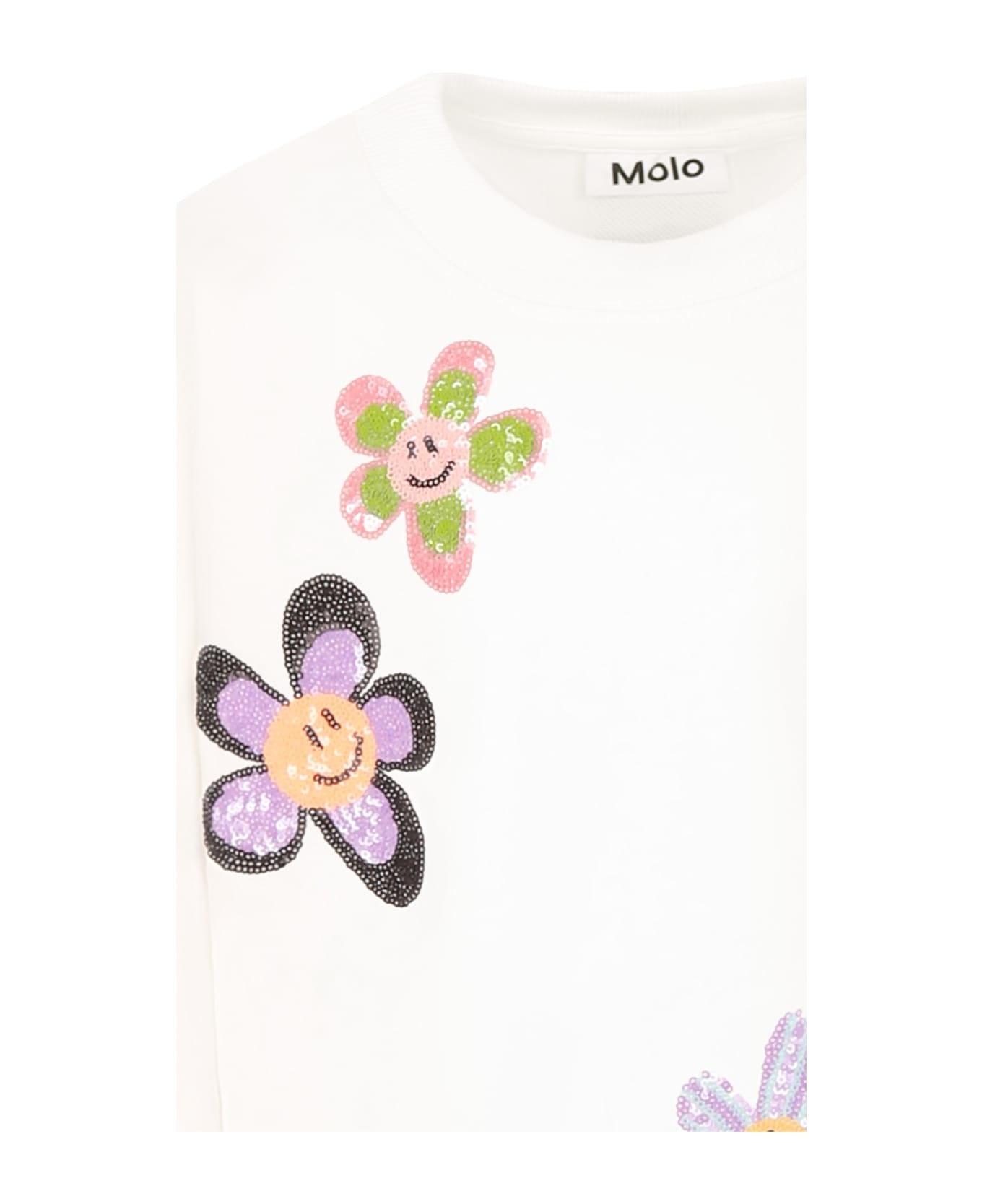 Molo White Sweatshirt For Girl With Flowers - White