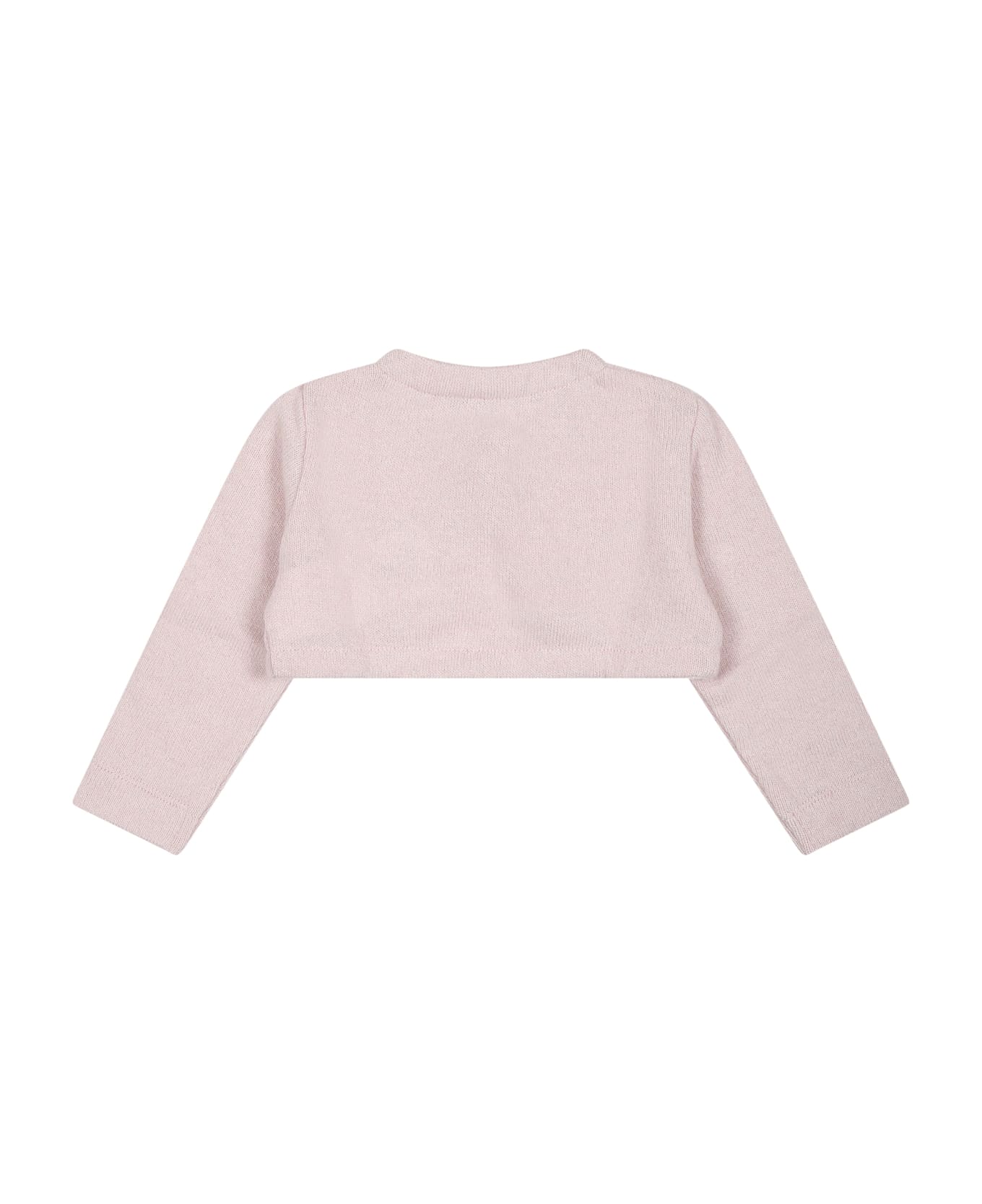 Monnalisa Pink Cardigan For Baby Girl With Logo - Pink ニットウェア＆スウェットシャツ