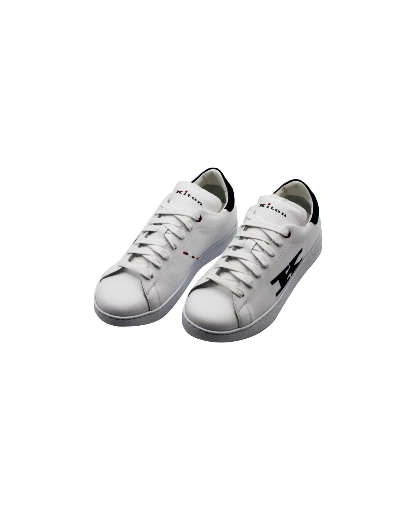 Kiton Sneackers Shoe In Leather With Suede Trims And With Contrasting Stitching. - White スニーカー