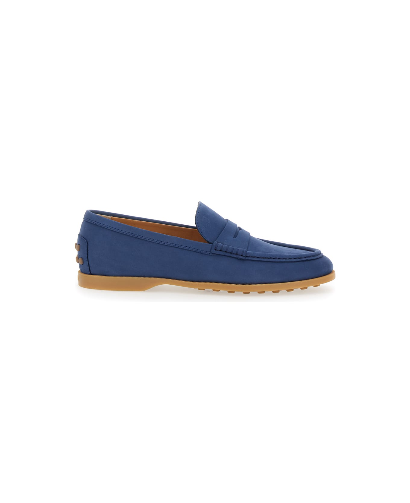 Tod's Blue Loafers With Rubber Sole And Rubber Detail On The Back In Suede Woman - Blu
