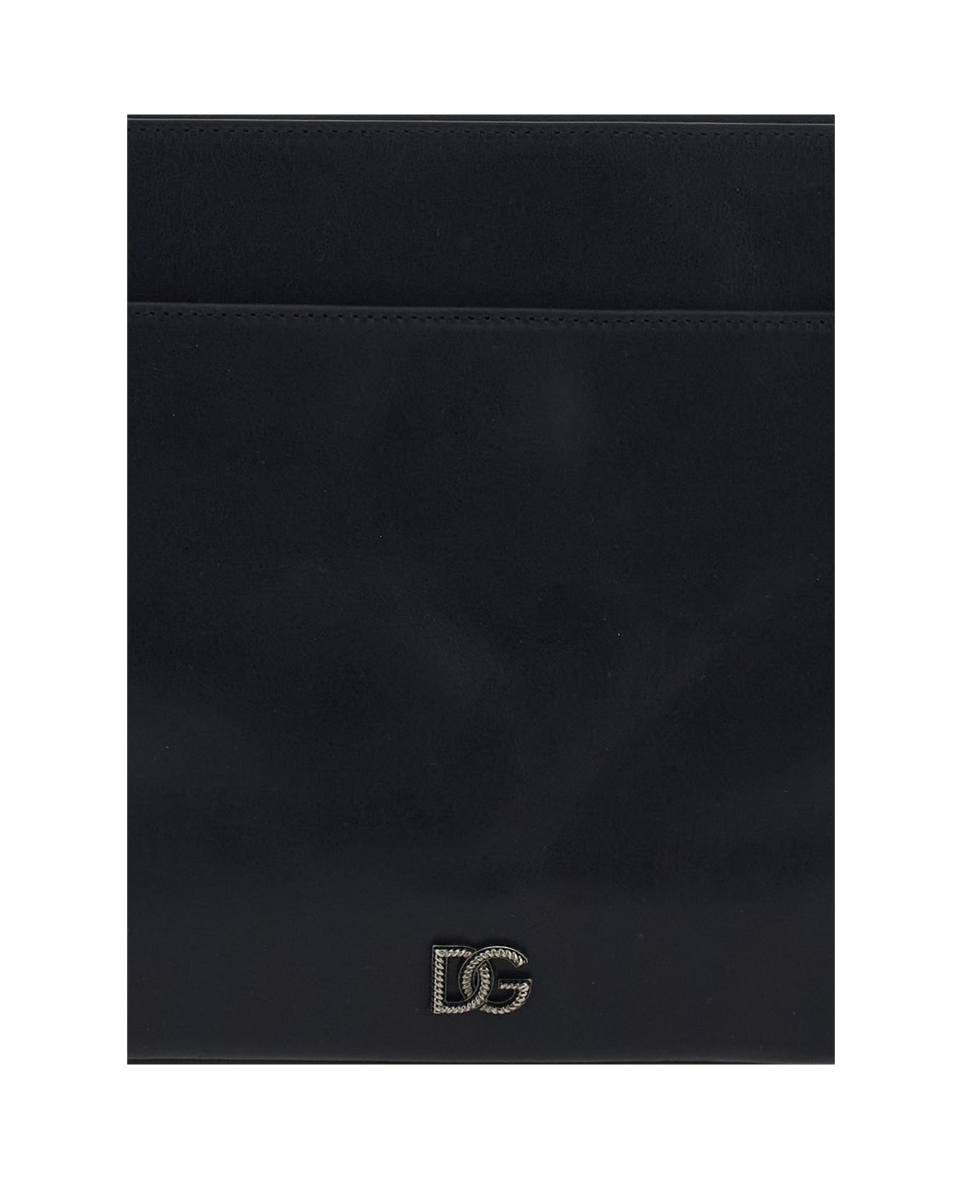 Dolce & Gabbana Black Clutch With Wrist Strap And Logo Plaque On The Front In Leather Man - Black
