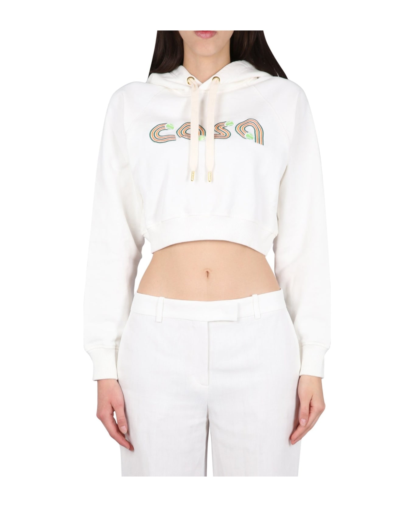 Casablanca Cropped Logo Hoodie Sweatshirt - White