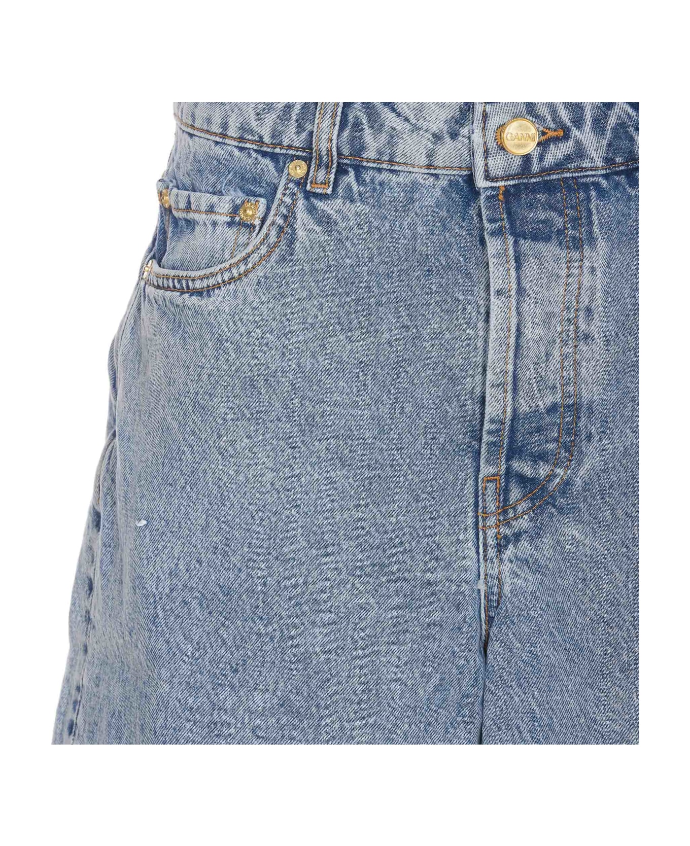 Ganni Patch Denim Shorts - Azzurro