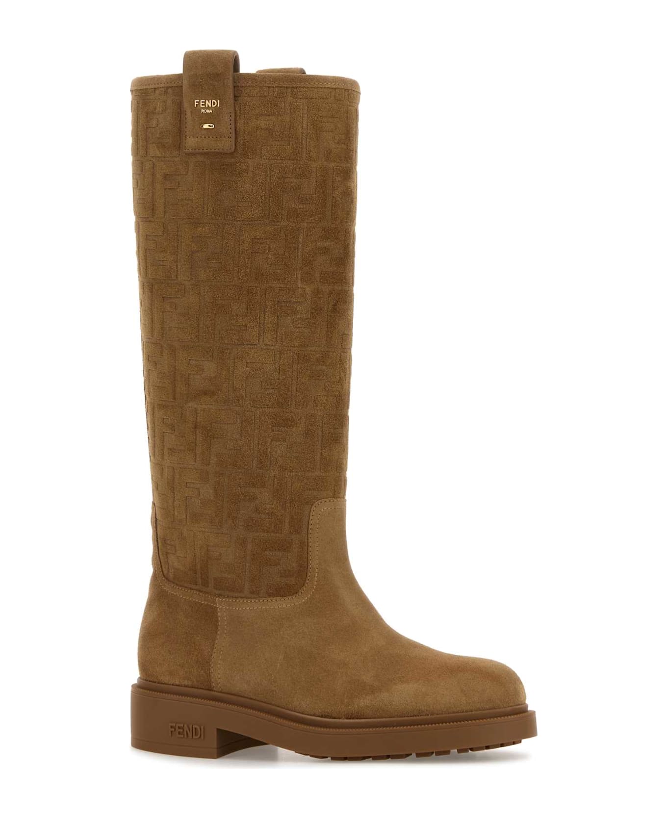 Fendi Camel Suede Fendi Filo Boots - BRONZE+BRONZE
