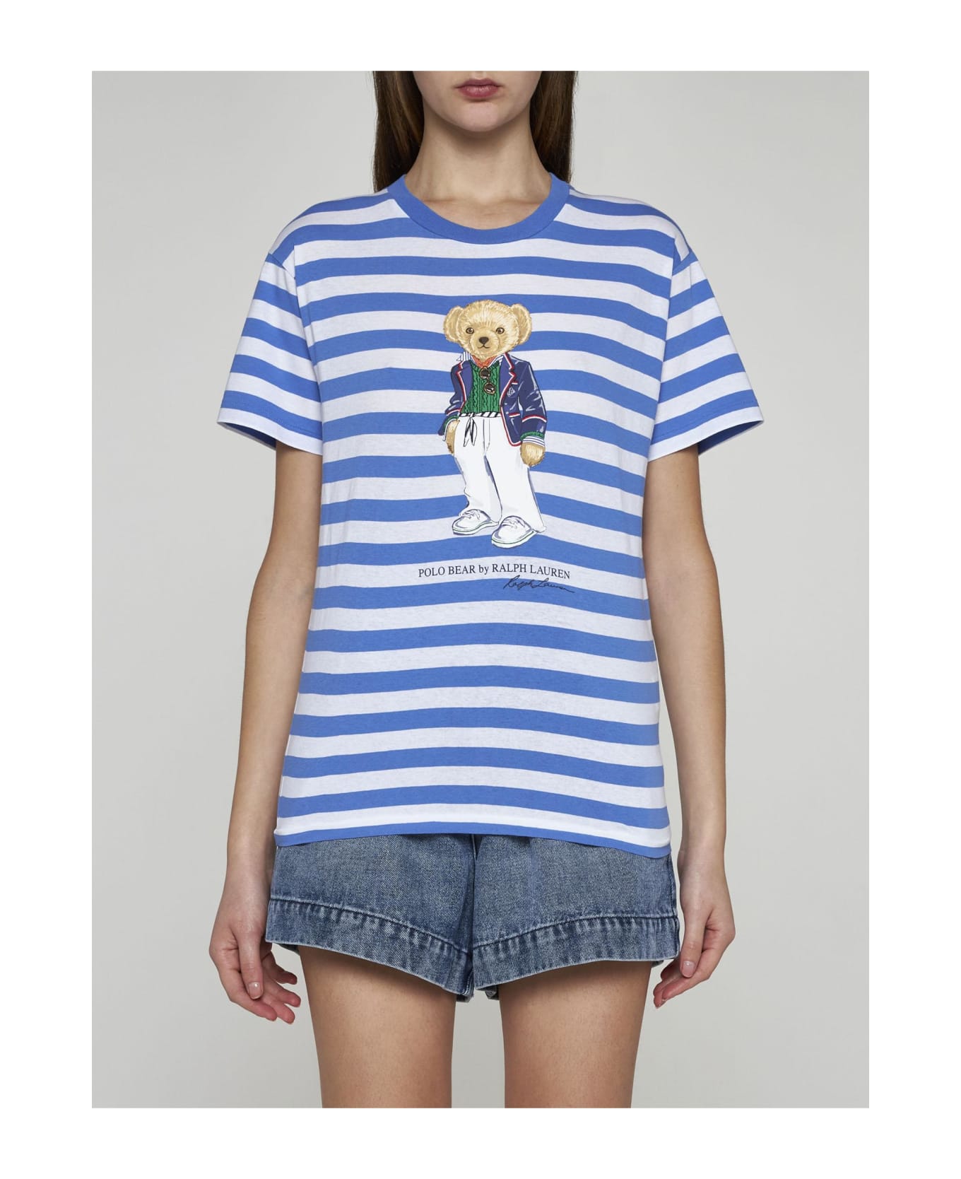 Polo Ralph Lauren Bear Striped Cotton T-shirt - Blu