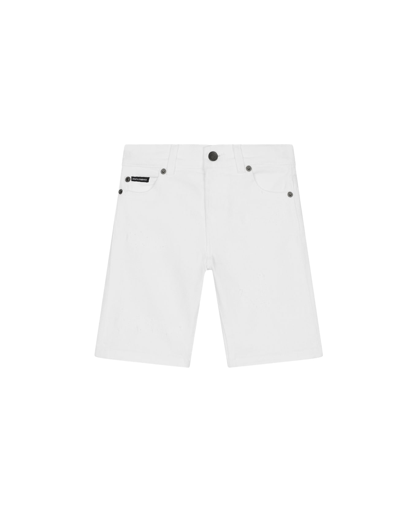 Dolce & Gabbana 5 Pocket Denim Bermuda Shorts With Logo Plaque - White