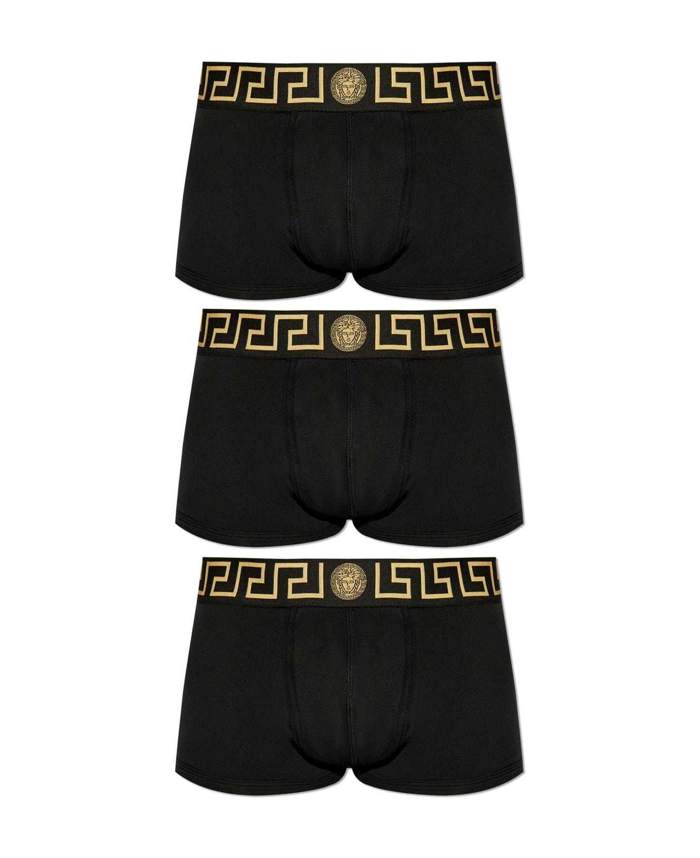 Versace Greca-border Three-pack Boxer Briefs - BLACK