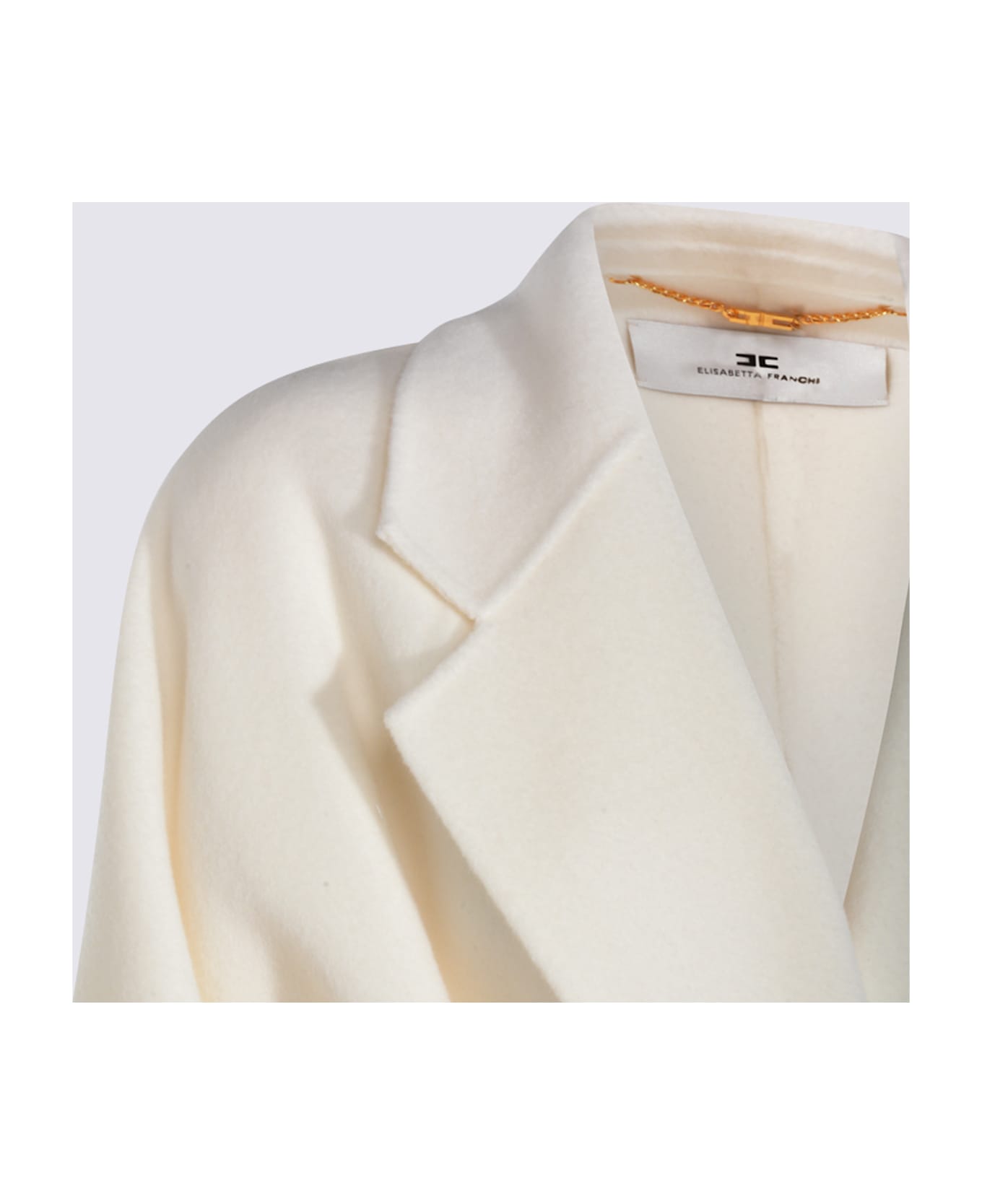 Elisabetta Franchi White Wool Coat - MILK