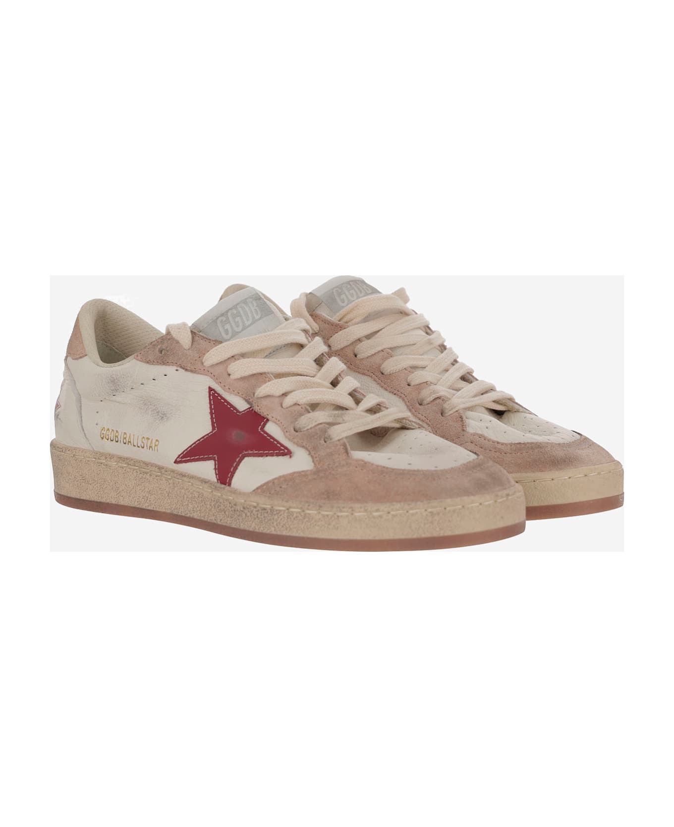 Golden Goose 'ball Star' White Leather Sneakers - Red