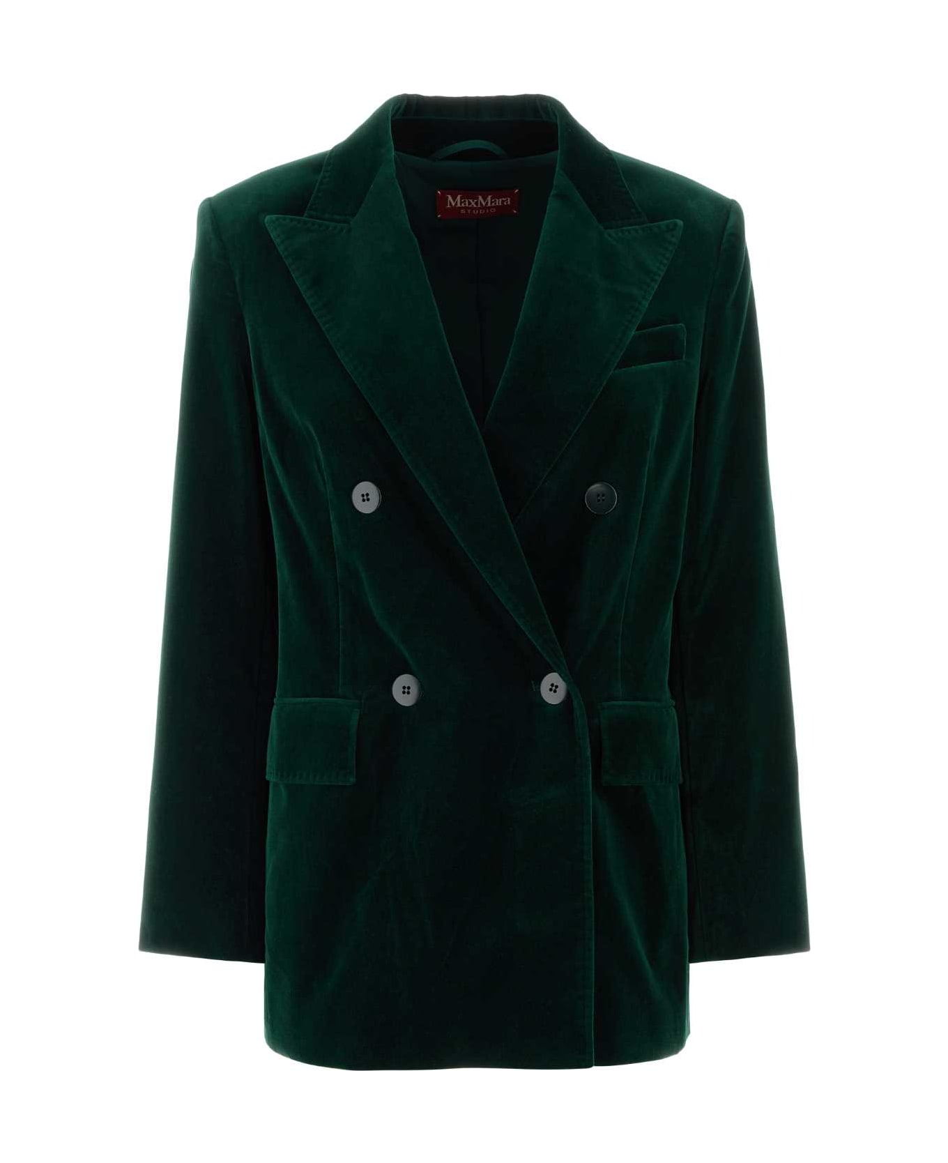 Max Mara Studio Bottle Green Stretch Velvet Blazer - SMERALDO