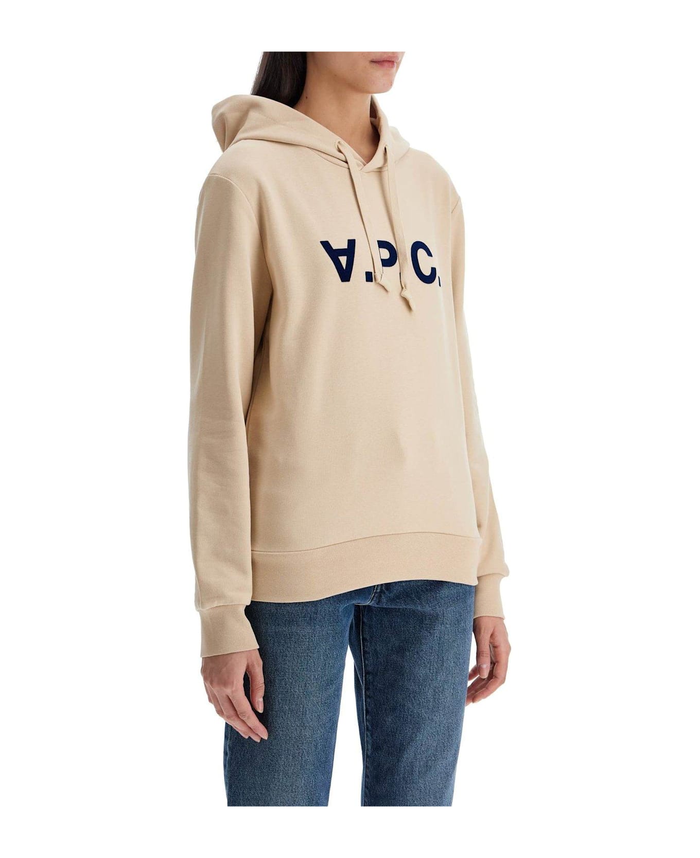 A.P.C. Logo Printed Drawstring Hoodie - Beige