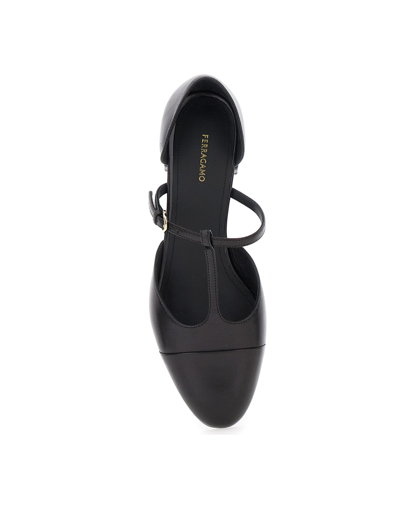 Ferragamo 
lainette
 Black Ballet Shoes With T-strap And Round Toe In Leather Woman - Black