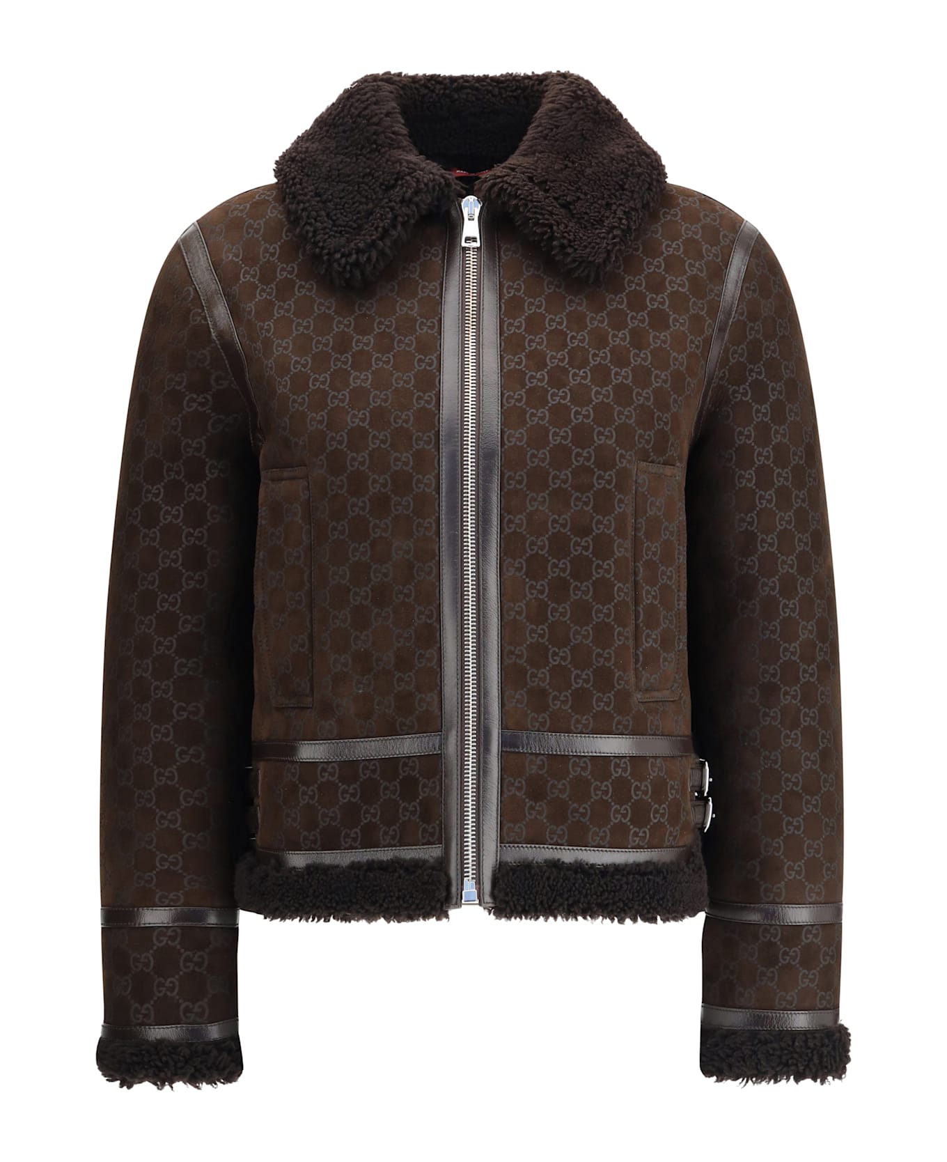 Gucci Leather Jacket With Gg Motif