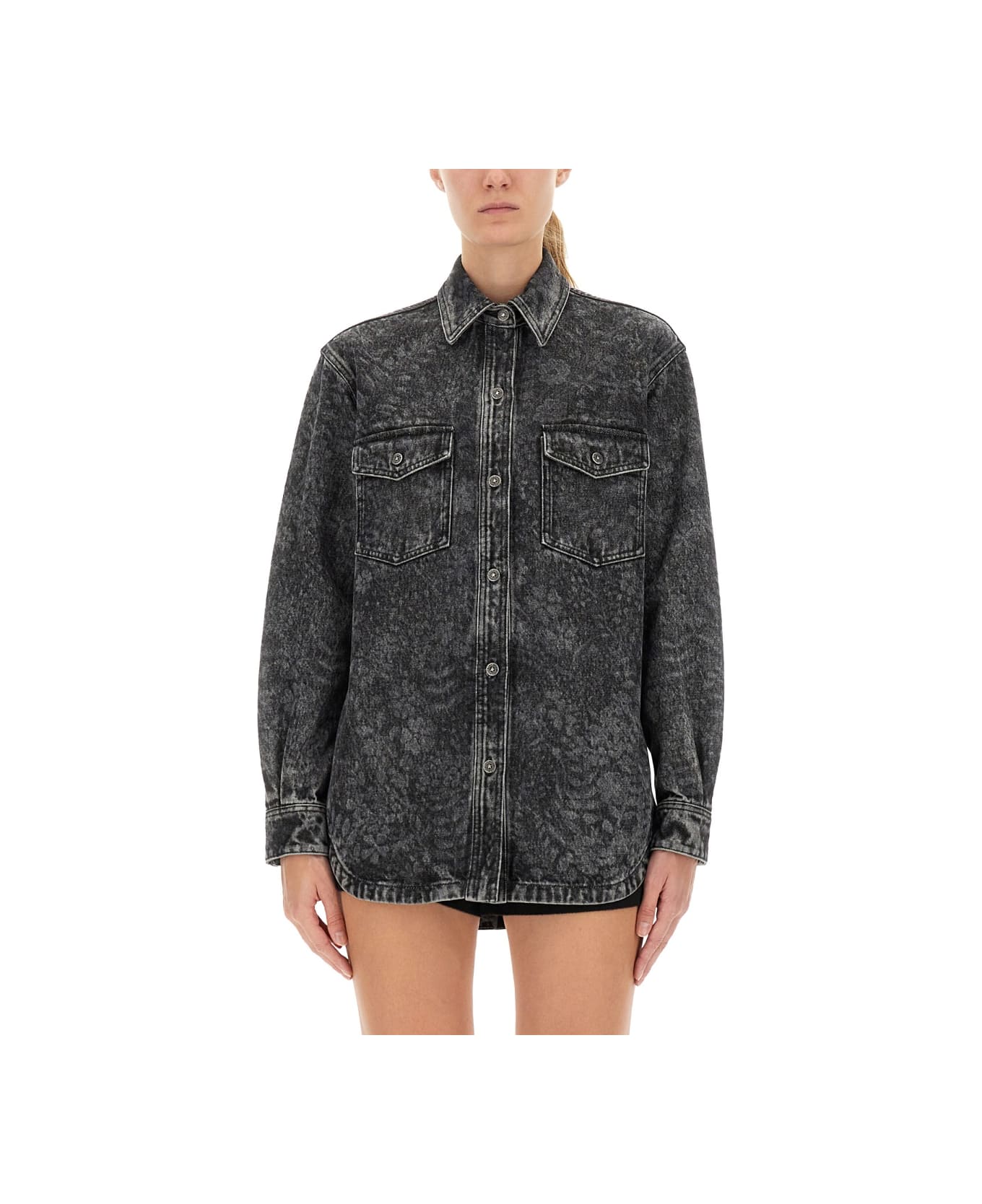 Golden Goose "ollie Boyfriens" Shirt With Laser Flowers - BLACK