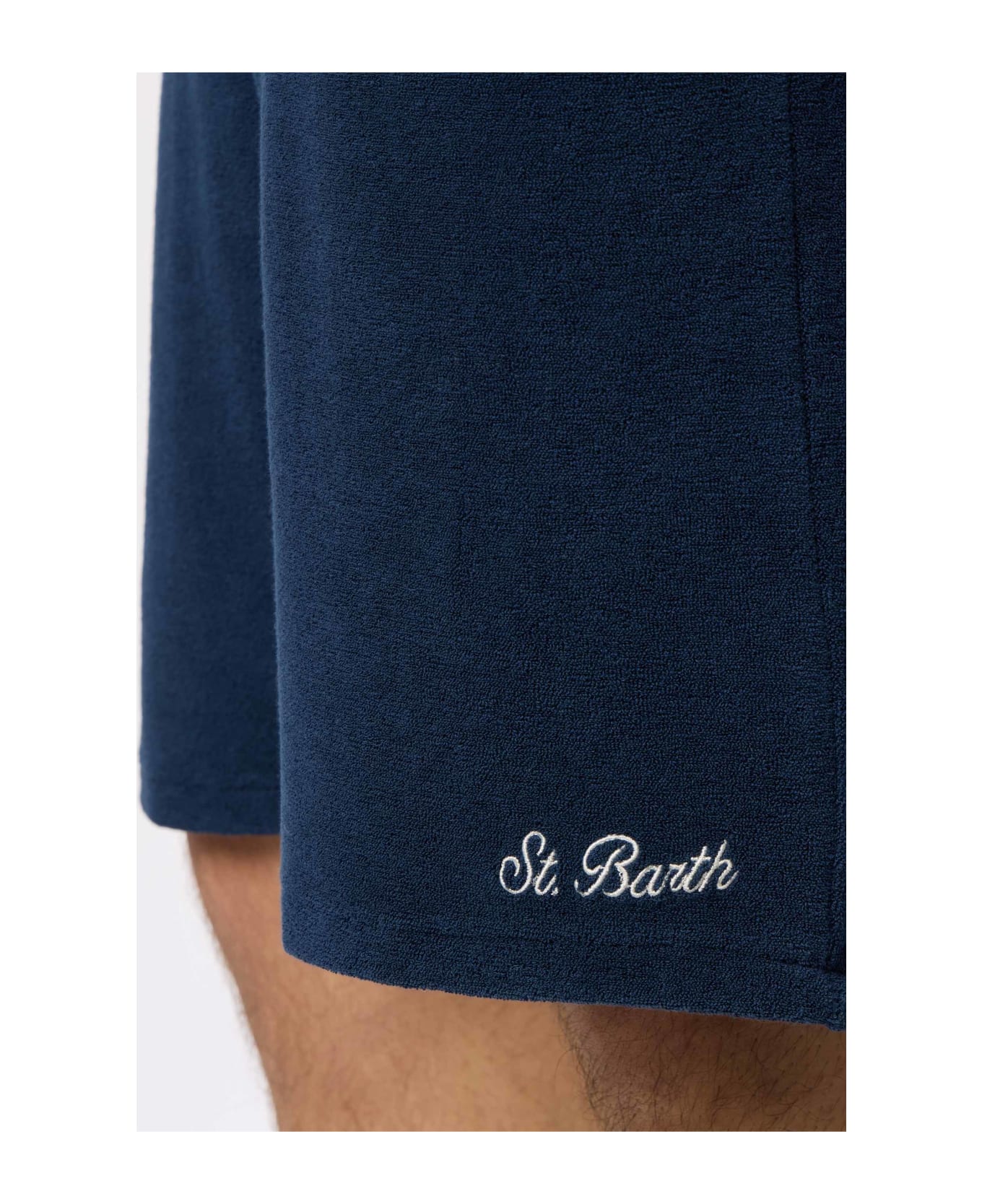 MC2 Saint Barth Man Navy Blue Terry Bermuda Shorts Rande Sponge - BLUE