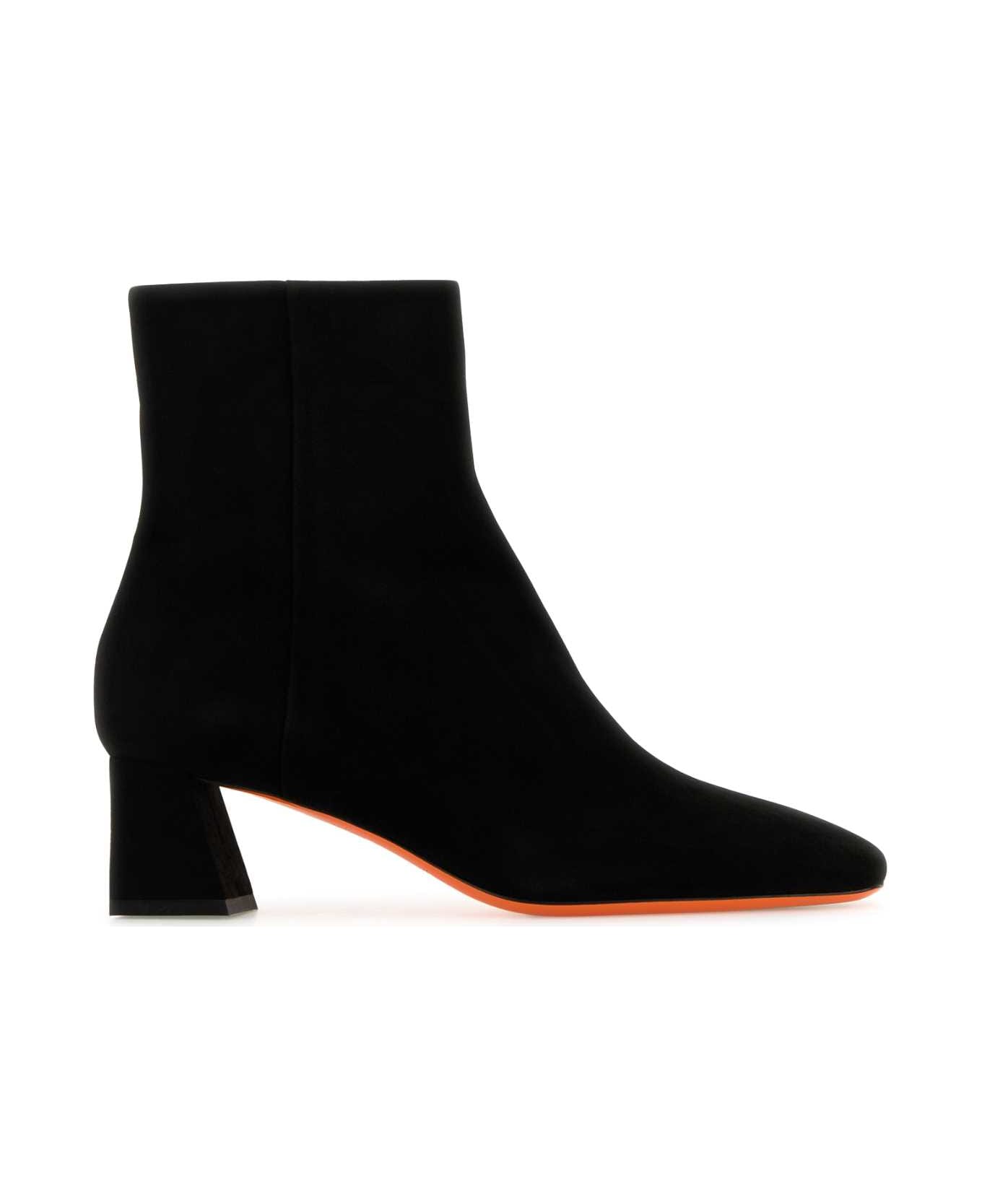 Santoni Black Suede Marta Ankle Boots - BLACK