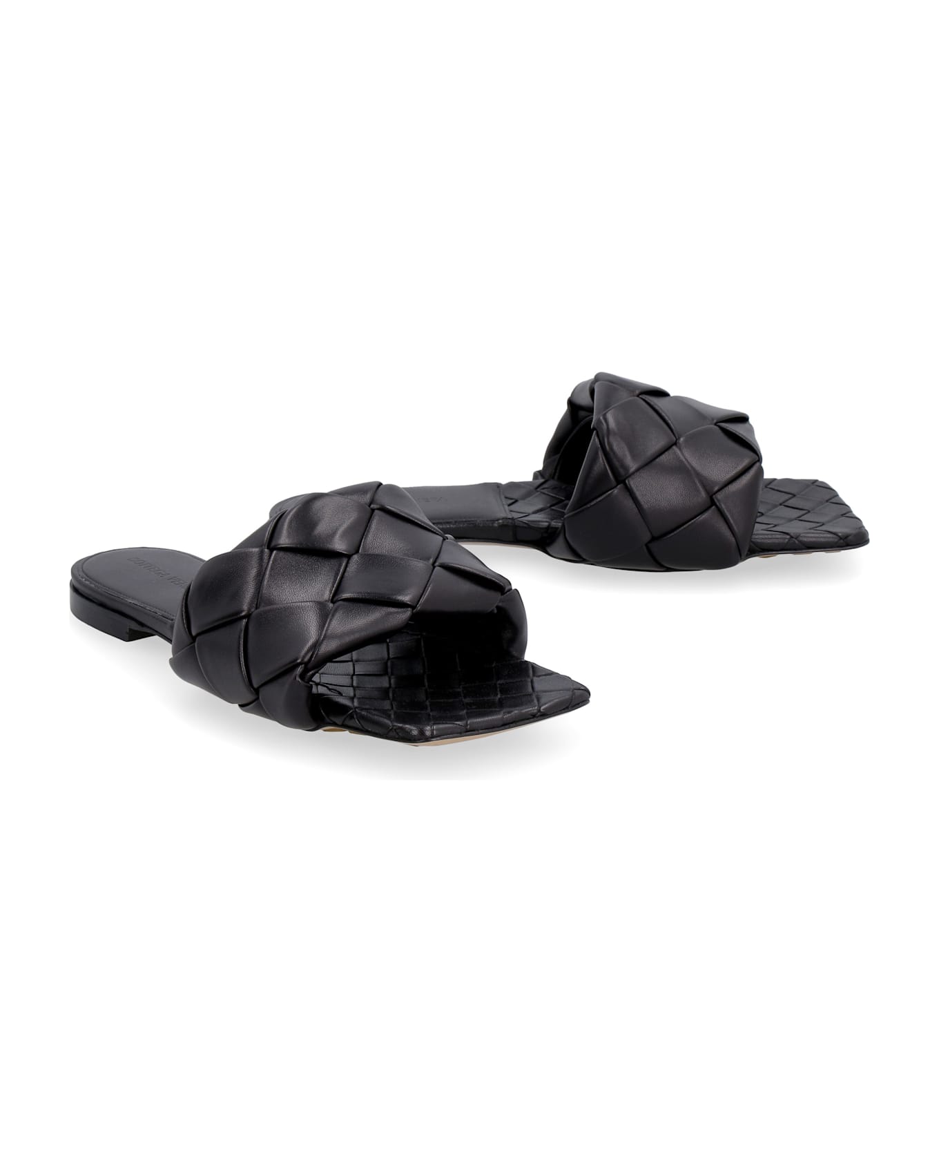 Bottega Veneta Lido Intrecciato Flat Sandals - black