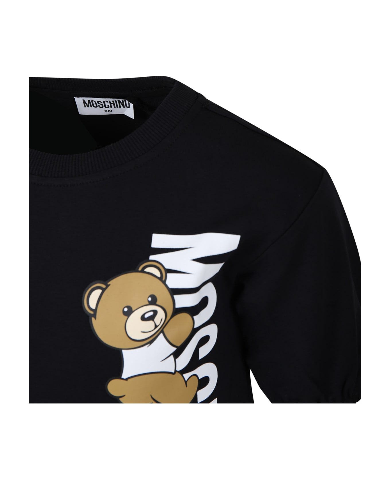 Moschino Black Dress For Girl With Teddy Bear And Logo - Black