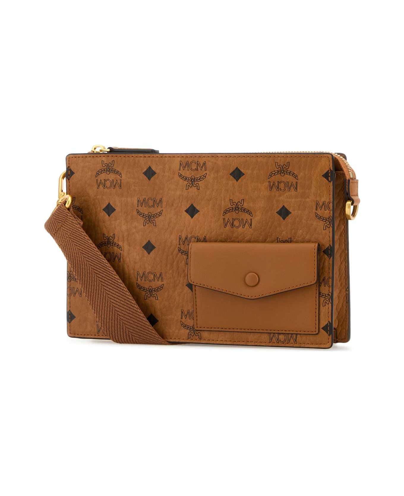 MCM Printed Canvas Small Aren Clutch - COGNAC