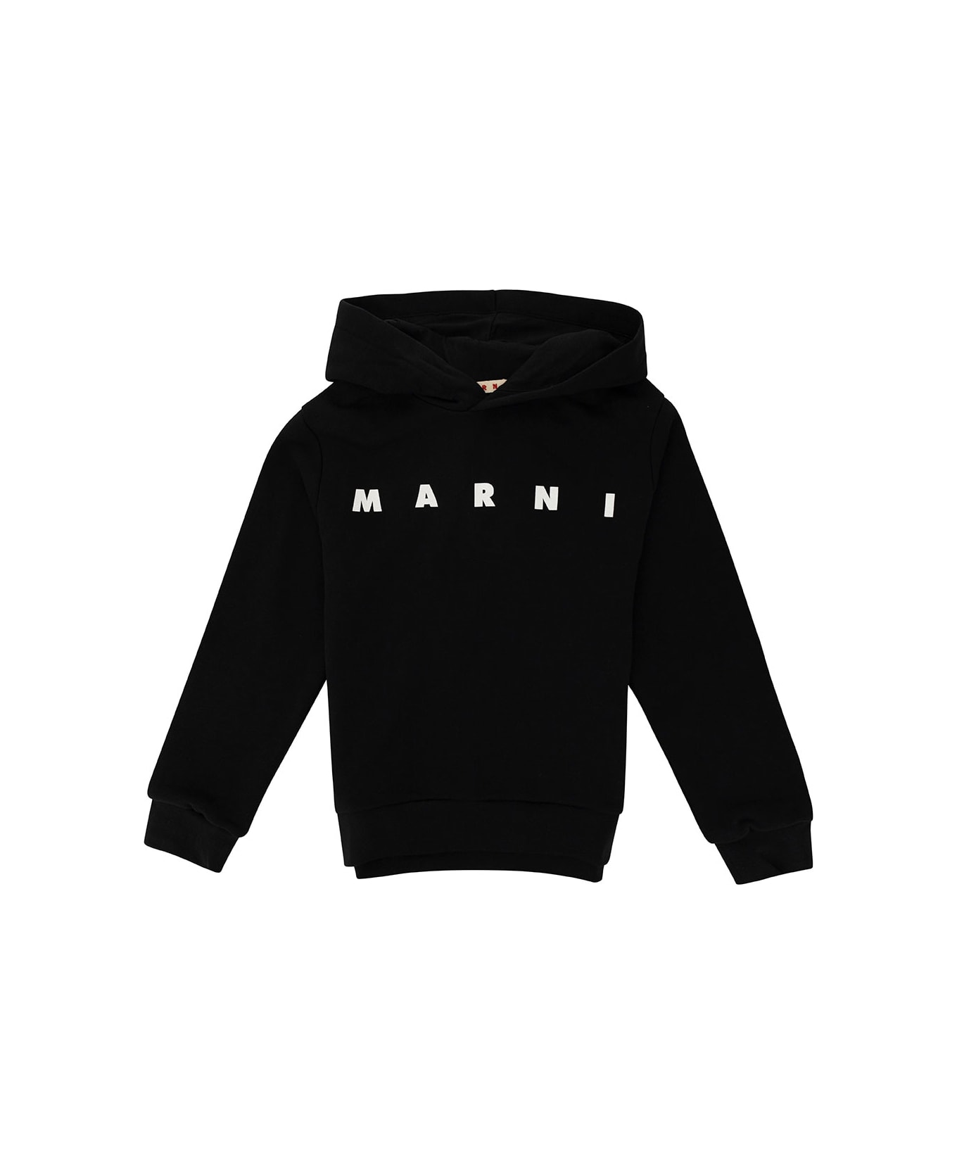 Marni Black Hoodie With Logo Lettering Print In Cotton Boy - Black