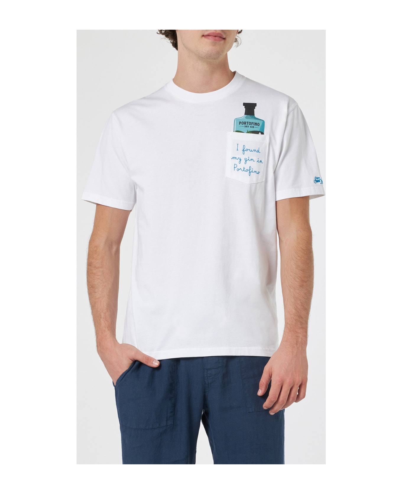 MC2 Saint Barth Man Cotton T-shirt Austin With Portofino Gin Embroidery | Portofino Dry Gin Special Edition - WHITE