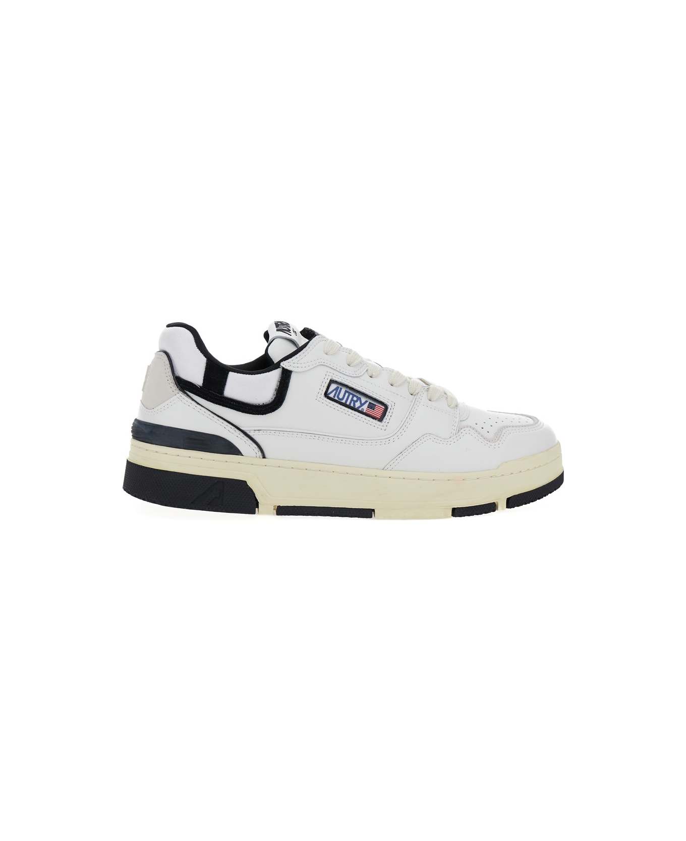 Autry White Low Top Sneakers With Black Details And Logo Patch In Leather And Suede Man - White