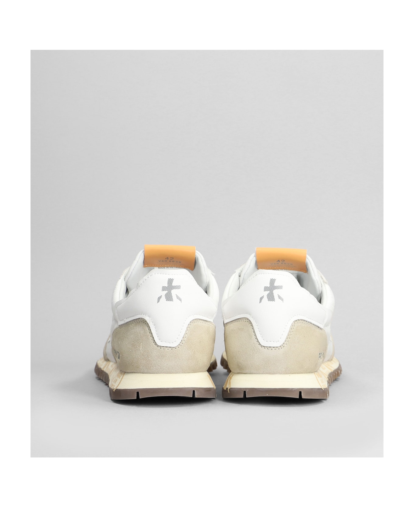 Premiata Sean Sneakers In White Suede And Fabric - Bianco
