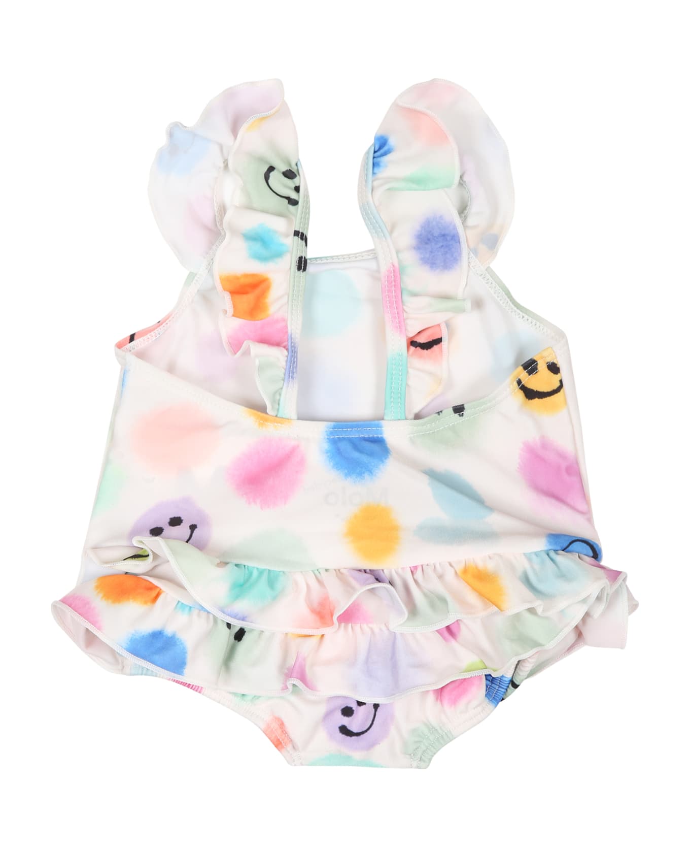 Molo White Swimsuit For Baby Girl With Polka Dots And Smile - Multicolor