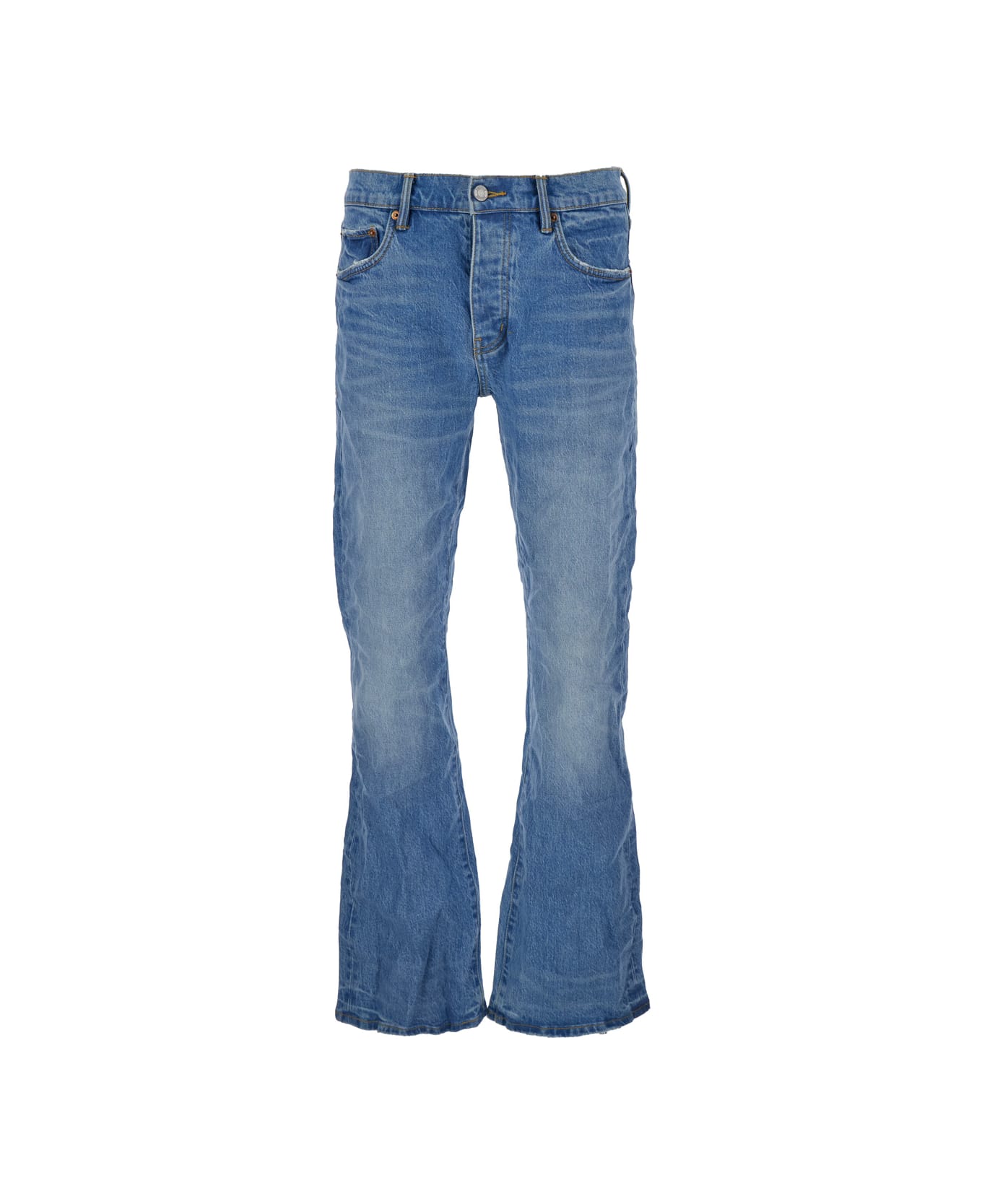 Purple Brand Blue Flared Jeans With Crinkled Effect In Stretch Cotton Denim Man - Light blue