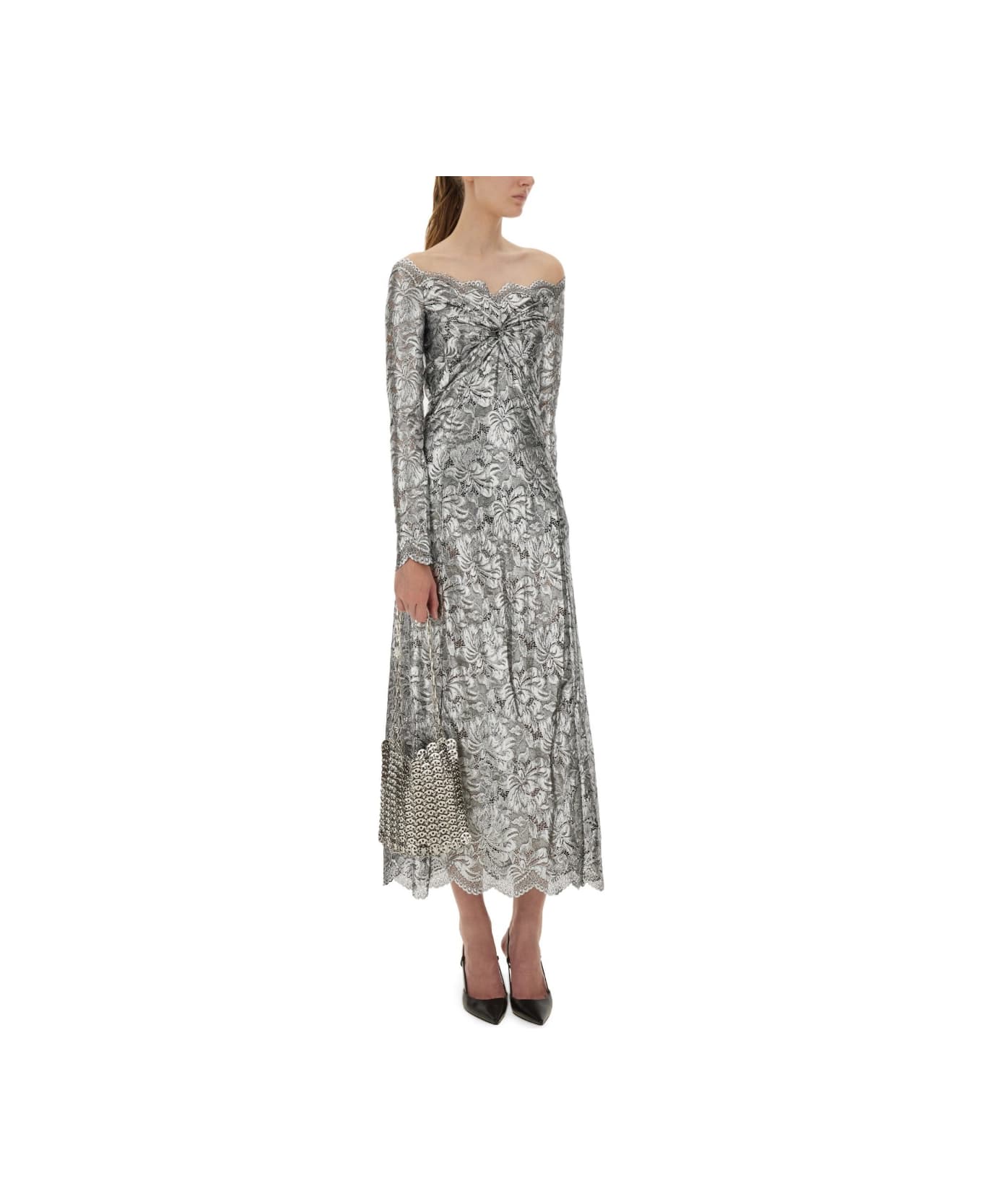 Paco Rabanne Long Lace Dress - SILVER
