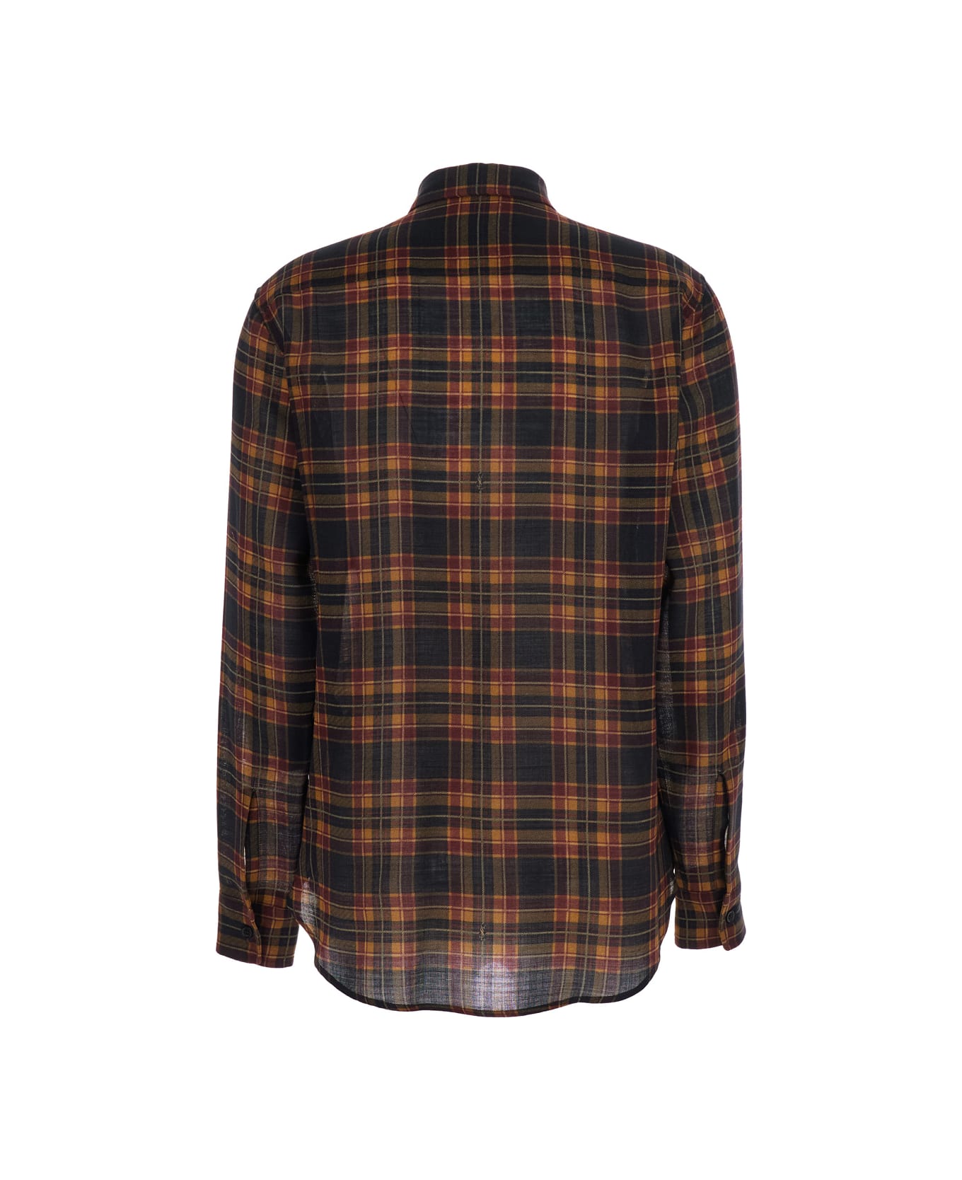 Saint Laurent Brown Shirt With Pussybow Collar And All-over Check Motif In Wool Woman - Brown