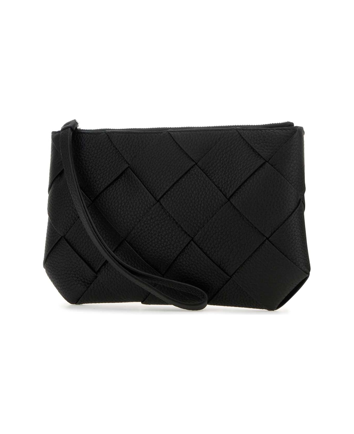 Bottega Veneta Black Leather Medium Diago Clutch - BLACKSILVER